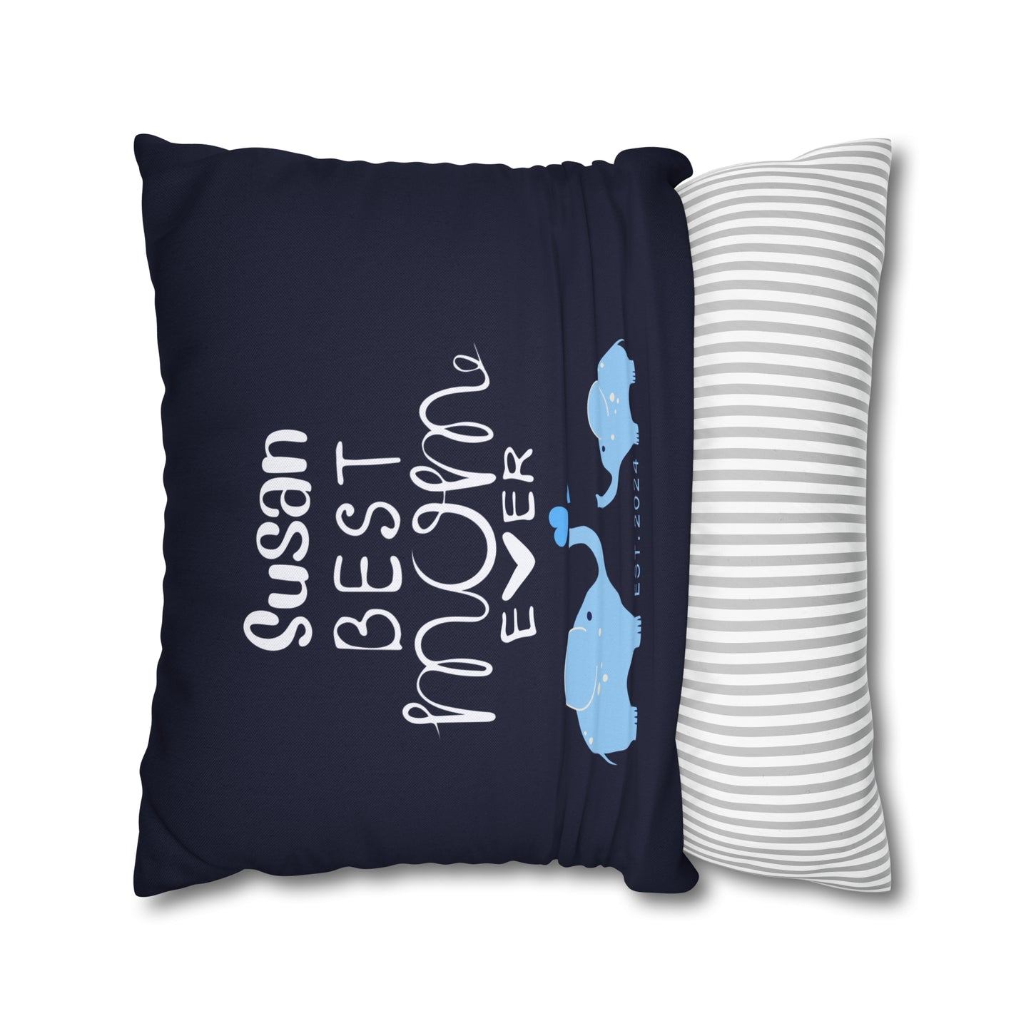 Personalized Best Mom Ever Gift Pillowcase, Gift for Mom, Elephants Blue Pillow Cover - HolidayShoppingFinds