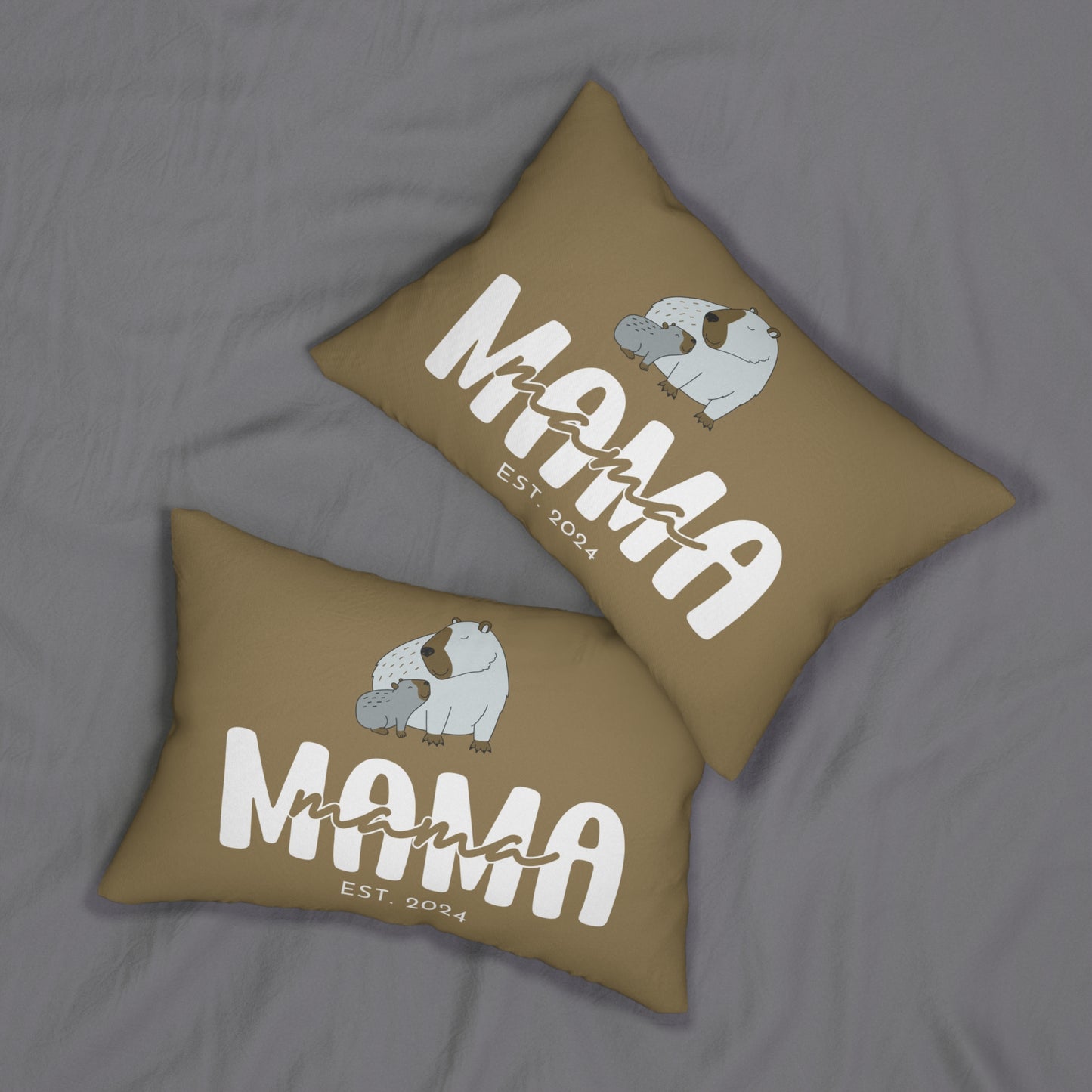 Personalized Mama Capybara Lumbar Pillow Khaki, Gift for Mom - HolidayShoppingFinds