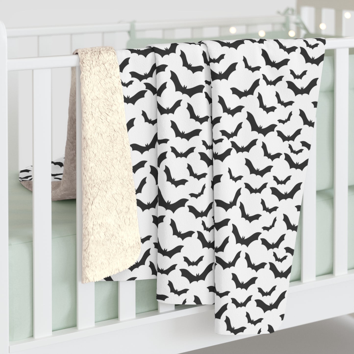 Spooky Bats Sherpa Fleece Blanket, Halloween Throw Blanket B&W Blanket - HolidayShoppingFinds