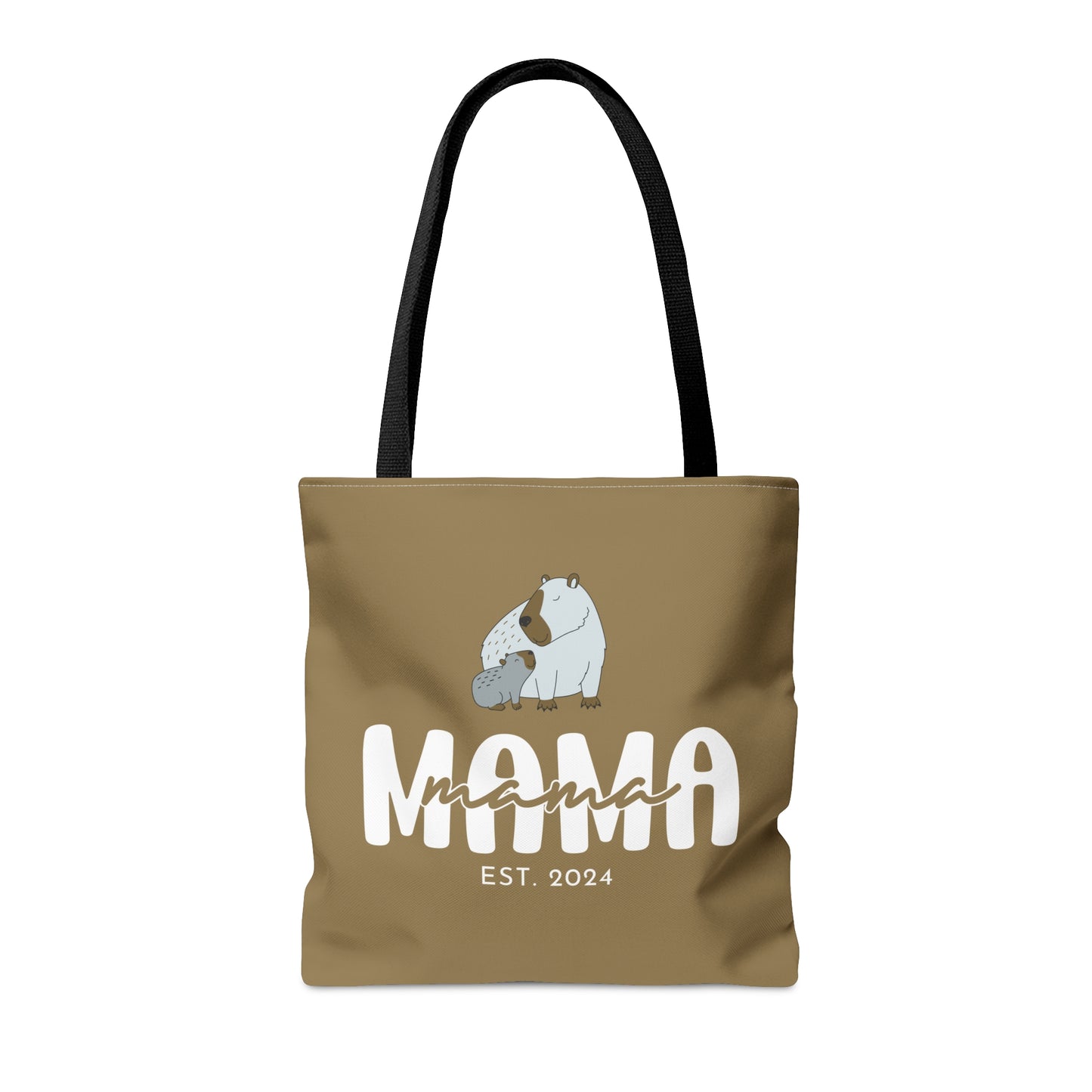 Custom Mama Capybara Tote Bag Khaki, Gift for Mom Custom Tote Bag - HolidayShoppingFinds