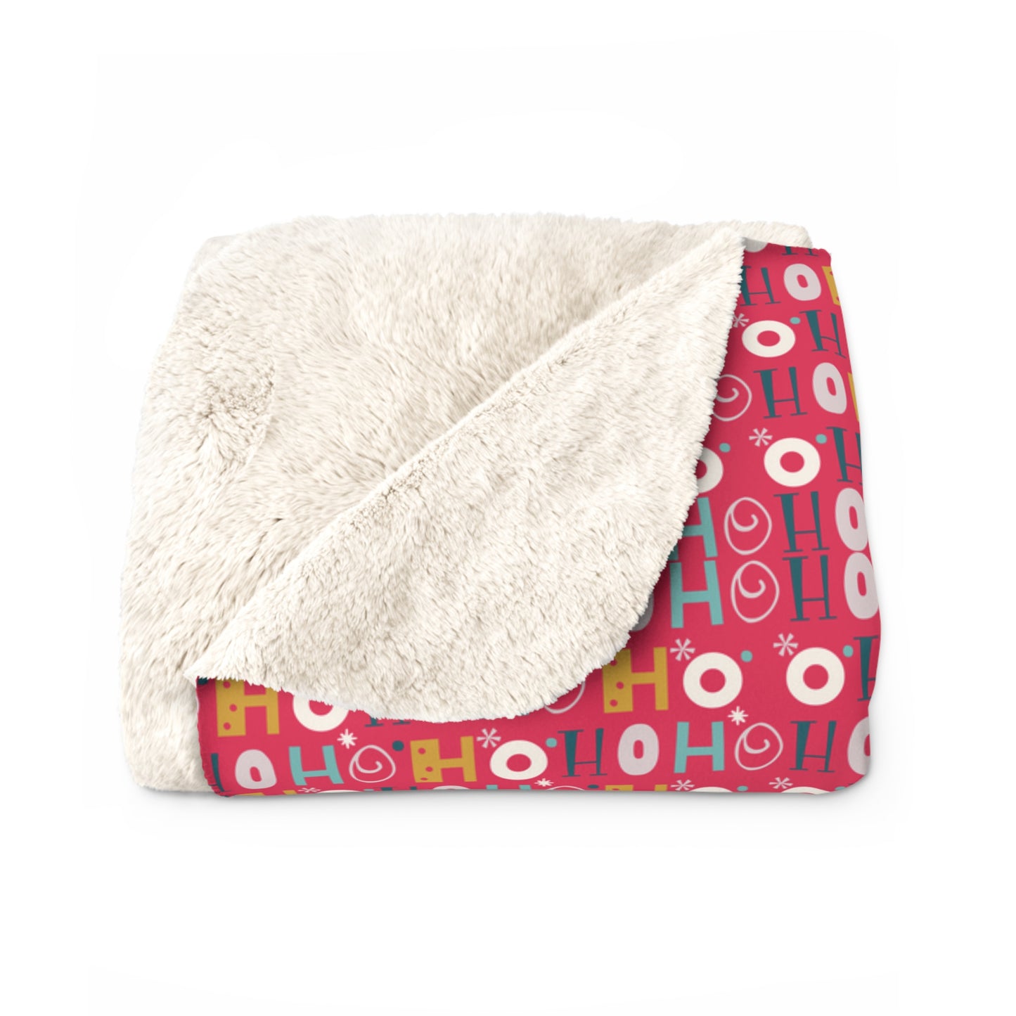 Ho Ho Holiday Patterned Red Sherpa Fleece Blanket, Cozy Throw Blanket, Holiday Gift - HolidayShoppingFinds