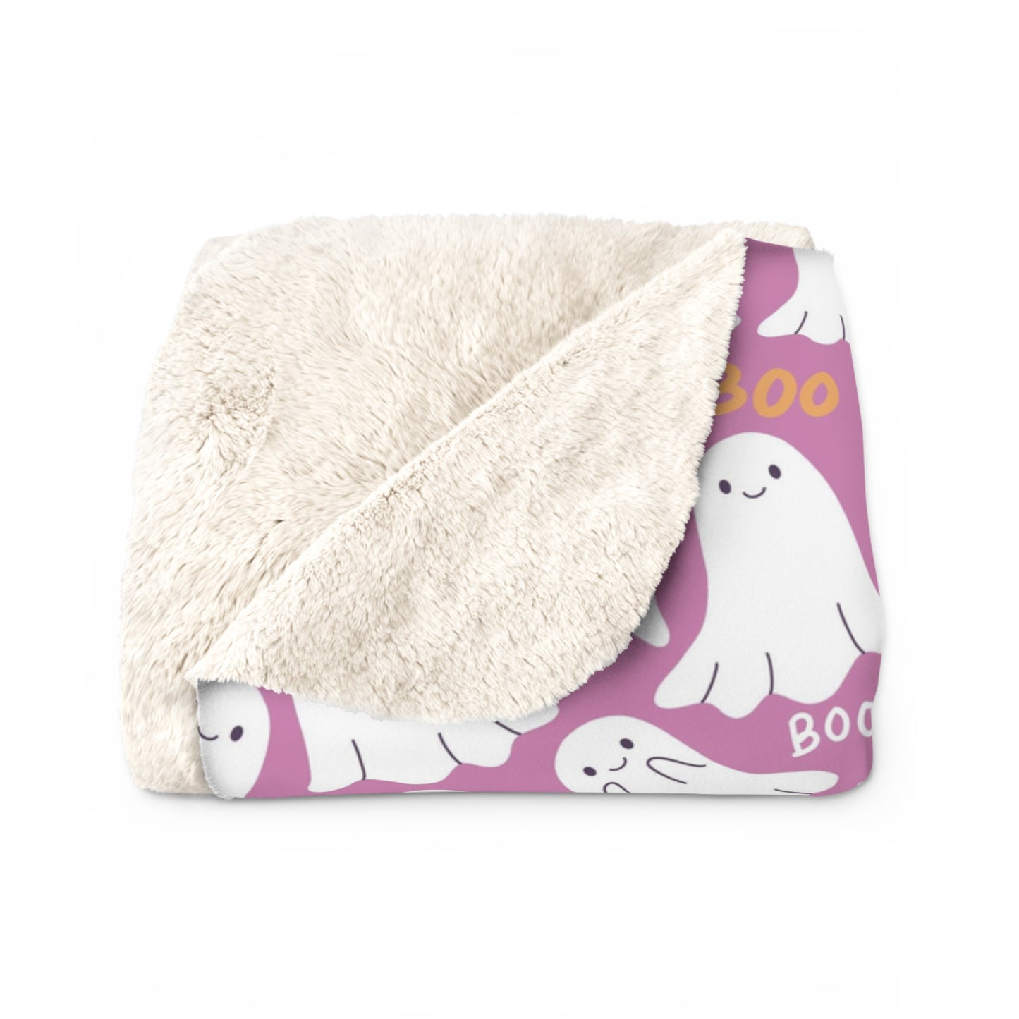 BOO Ghost Pink Sherpa Fleece Blanket, Halloween Ghost Throw Blanket - HolidayShoppingFinds