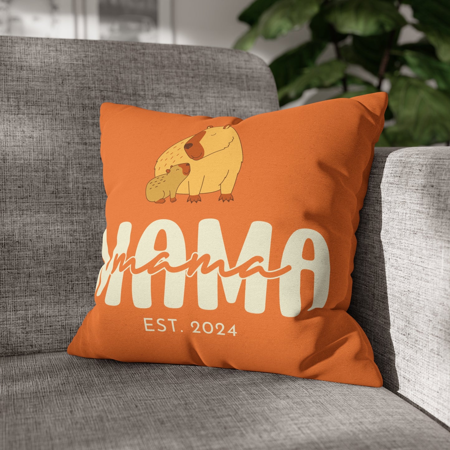 Personalized Mama Capybara Pillowcase Orange, Gift For Mom 16" × 16" - HolidayShoppingFinds