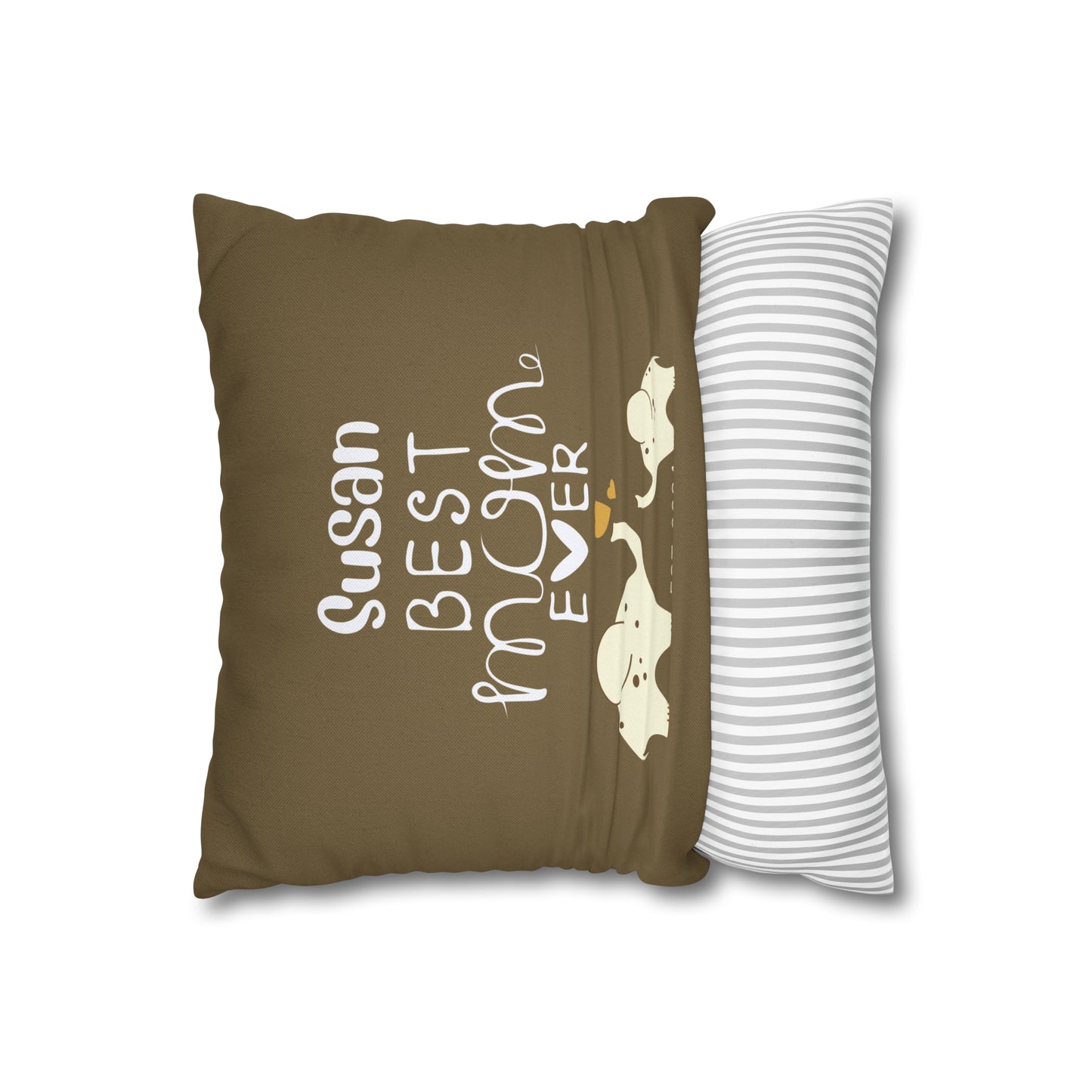 Personalized Best Mom Ever Gift Pillowcase, Gift for Mom, Elephants Khaki Pillow Cover - HolidayShoppingFinds