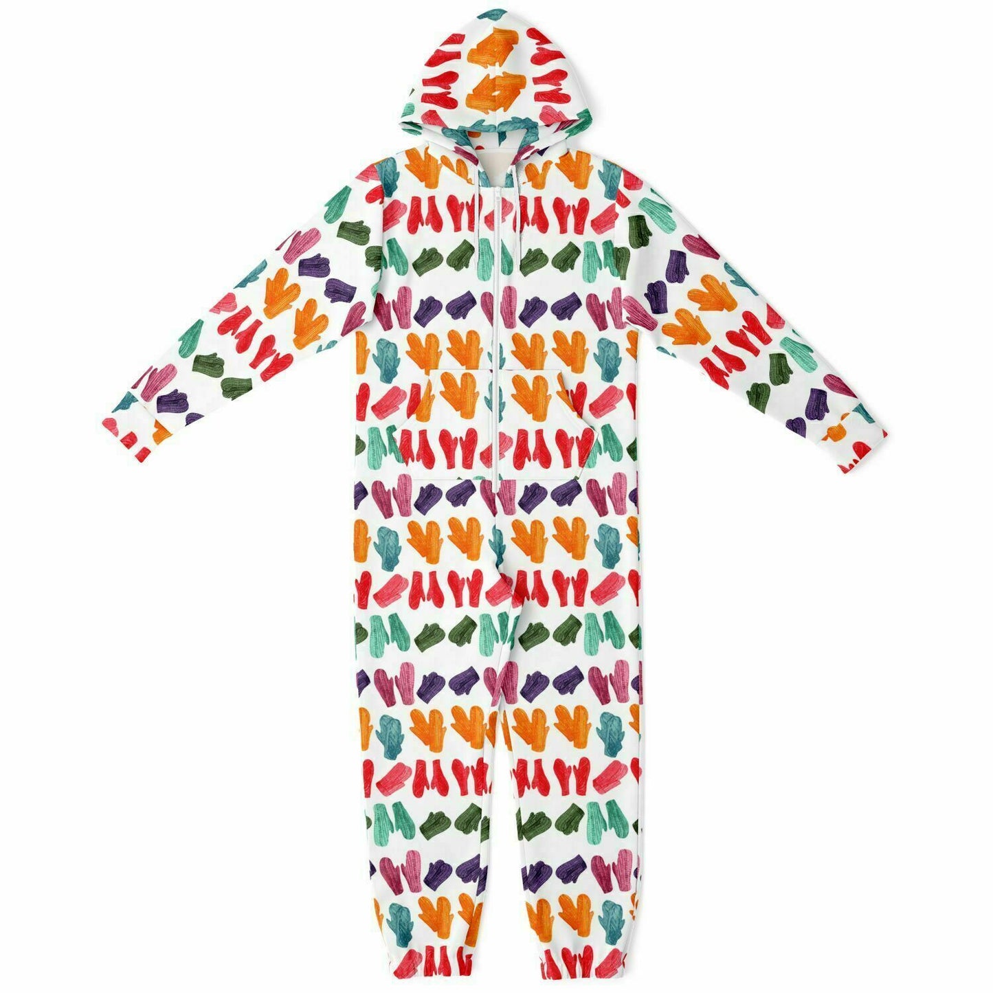 Vintage Colorful Mitten Pattern Adult Jumpsuit White Athletic Onesie Unisex PJ XS-S - HolidayShoppingFinds