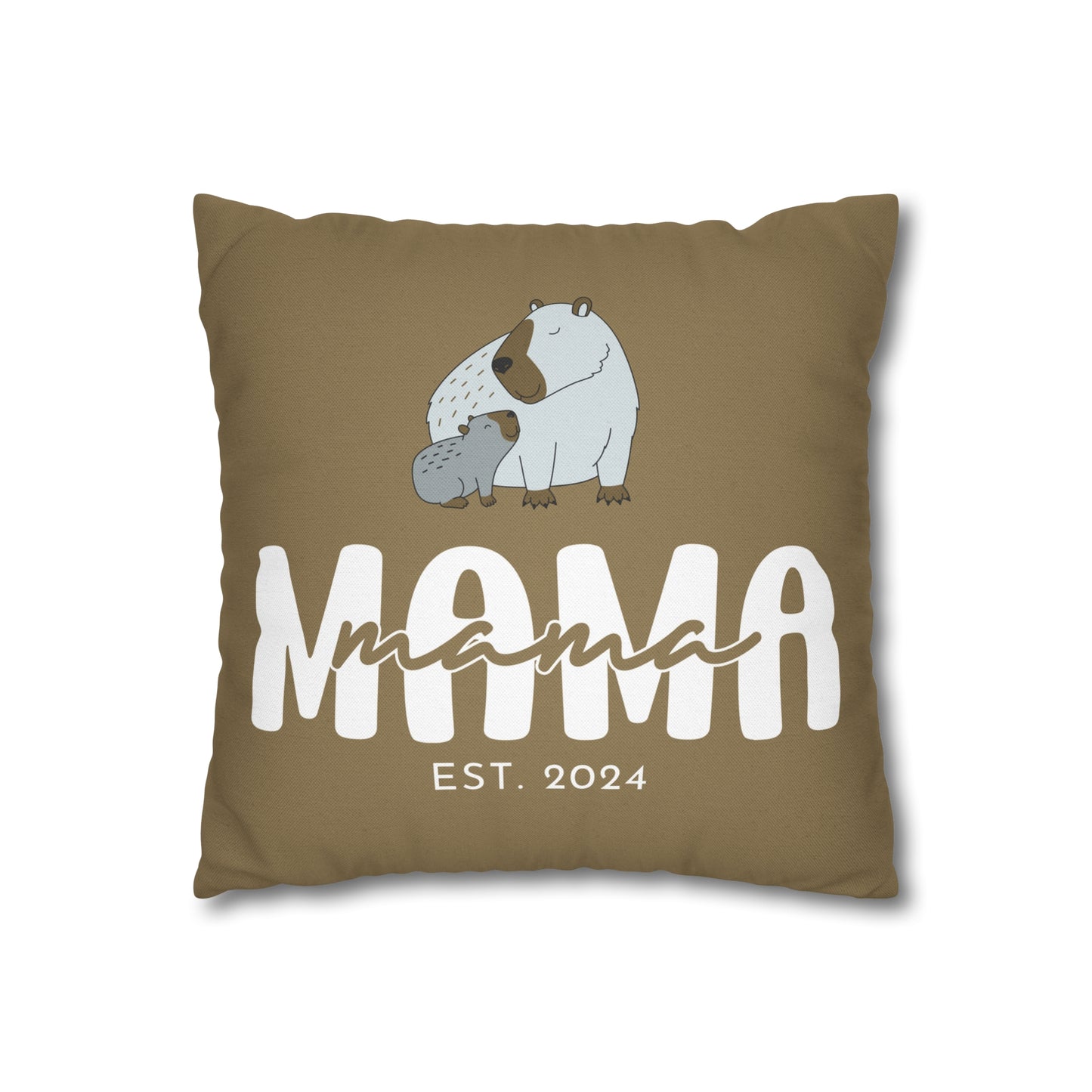 Personalized Mama Capybara Pillowcase Khaki, Gift For Mom - HolidayShoppingFinds