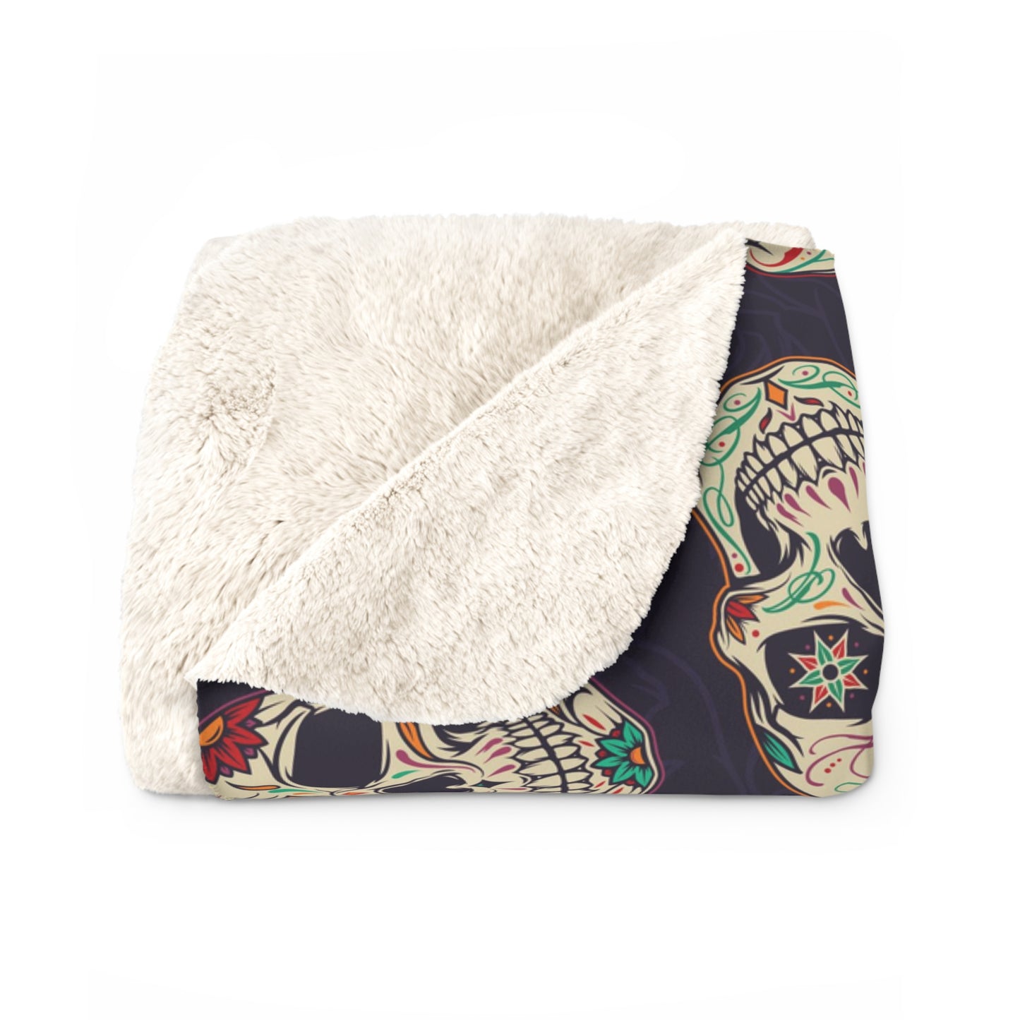 Gothic Sugar Skull Sherpa Fleece Blanket, Day of the Dead Purple Throw Blanket - HolidayShoppingFinds