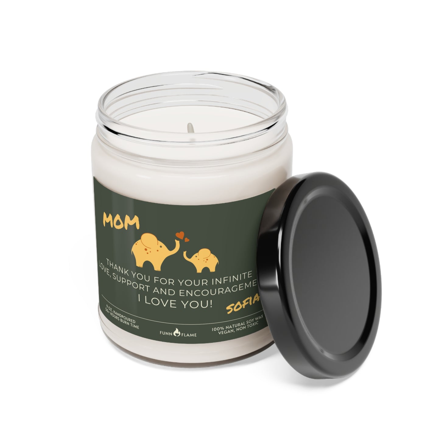 Personalized Mom Candle, Elephant Candle, Custom Gift for Mom (Green), Nursery Candle, New Mom, Birthday Baby Shower Mothers Day Gift 100% Vegan - HolidayShoppingFinds