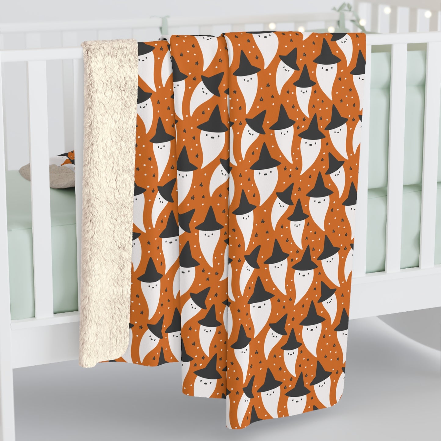 Orange Ghost Sherpa Fleece Blanket, Halloween Throw Blanket, Ghosts - HolidayShoppingFinds