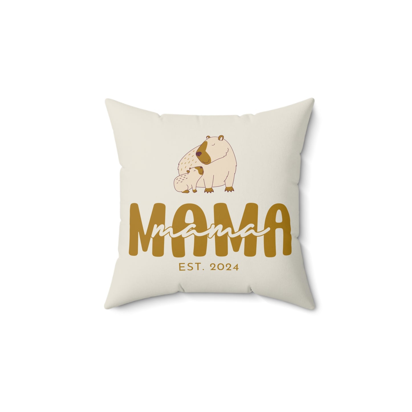 Personalized Mama Capybara Pillow Beige, Gift For Mom, Custom Pillow with insert 14" × 14" - HolidayShoppingFinds