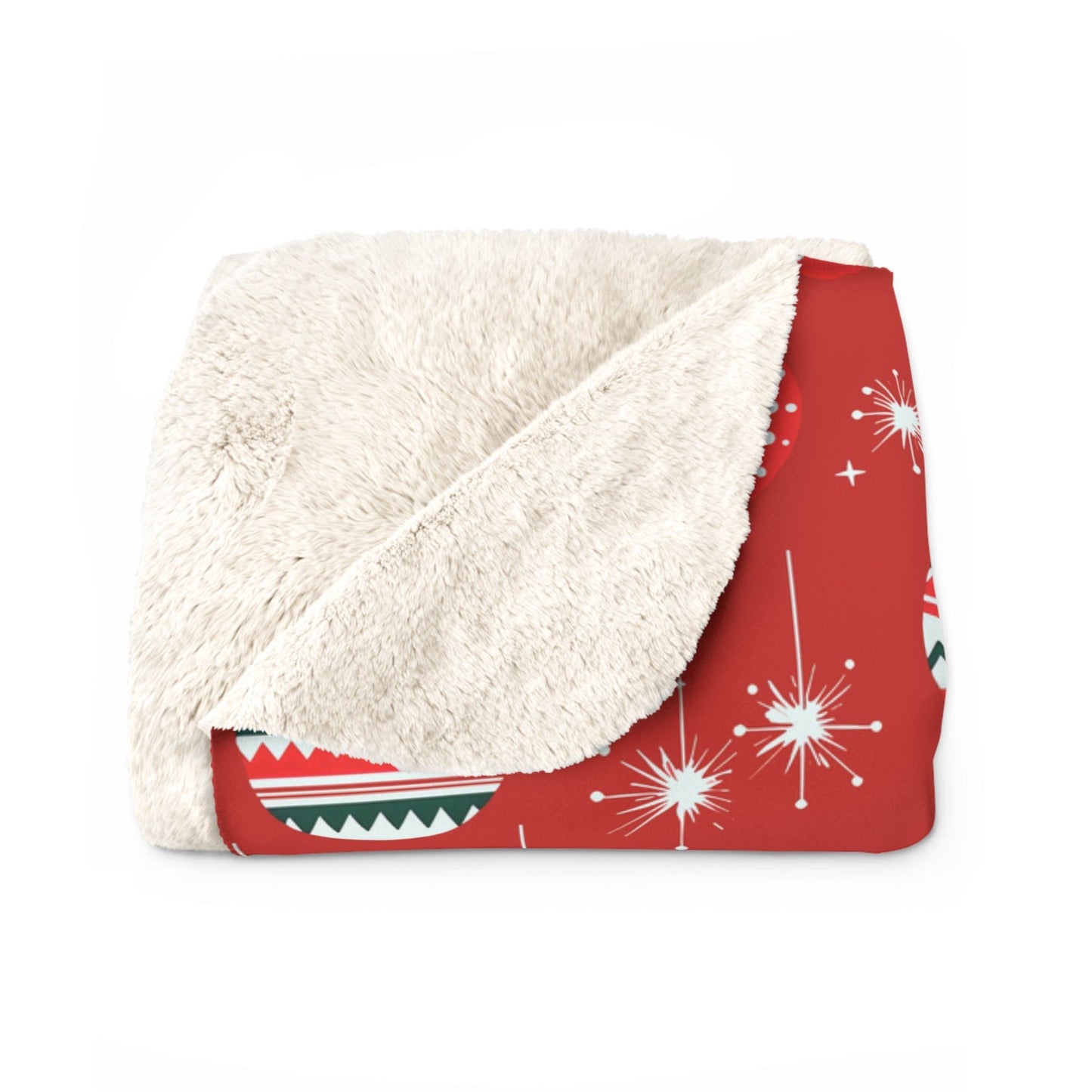 Christmas Ornaments Sherpa Blanket, Winter Holiday Red Fleece Blanket, Cozy Throw Blanket, Holiday Gift - HolidayShoppingFinds