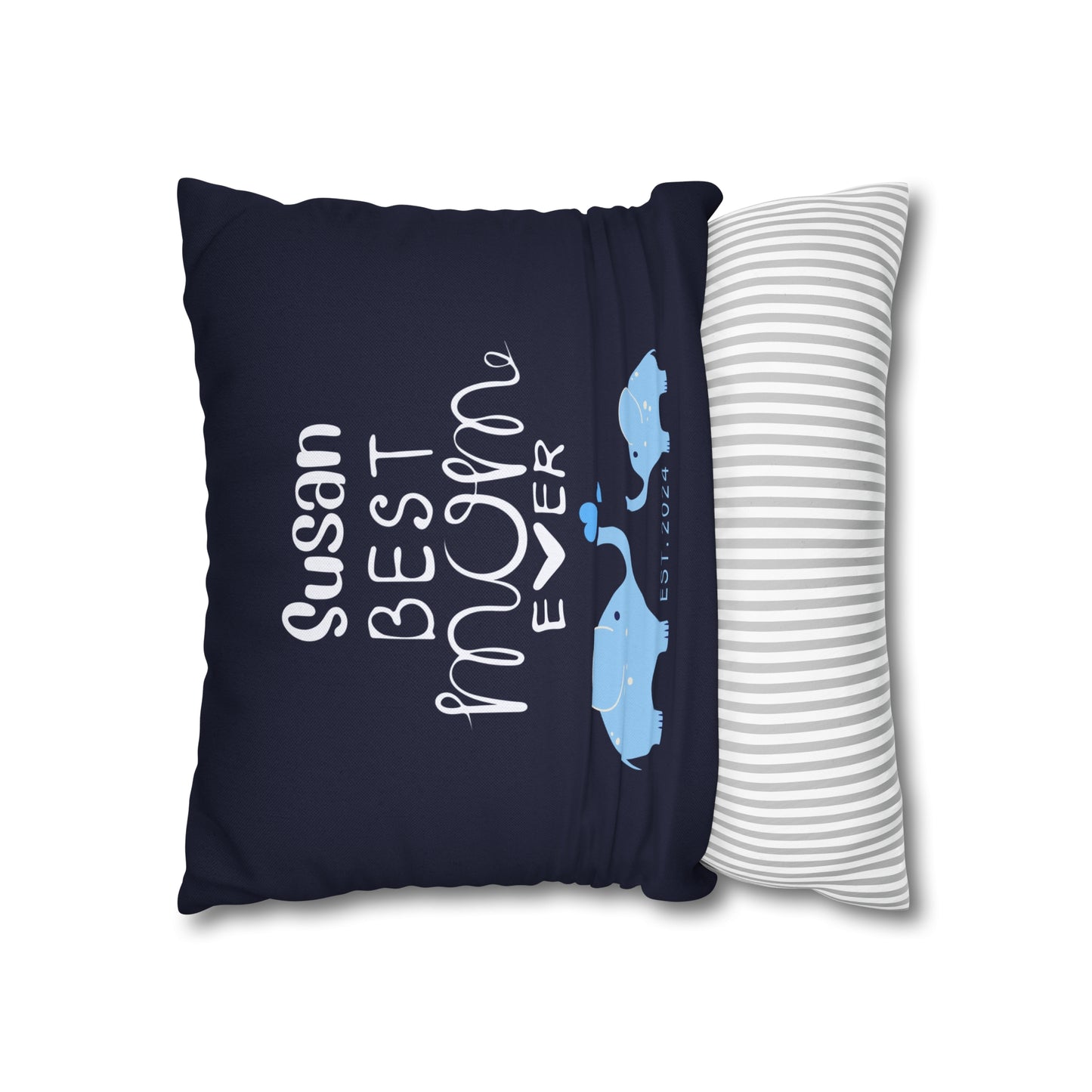Personalized Best Mom Ever Gift Pillowcase, Gift for Mom, Elephants Blue Pillow Cover - HolidayShoppingFinds
