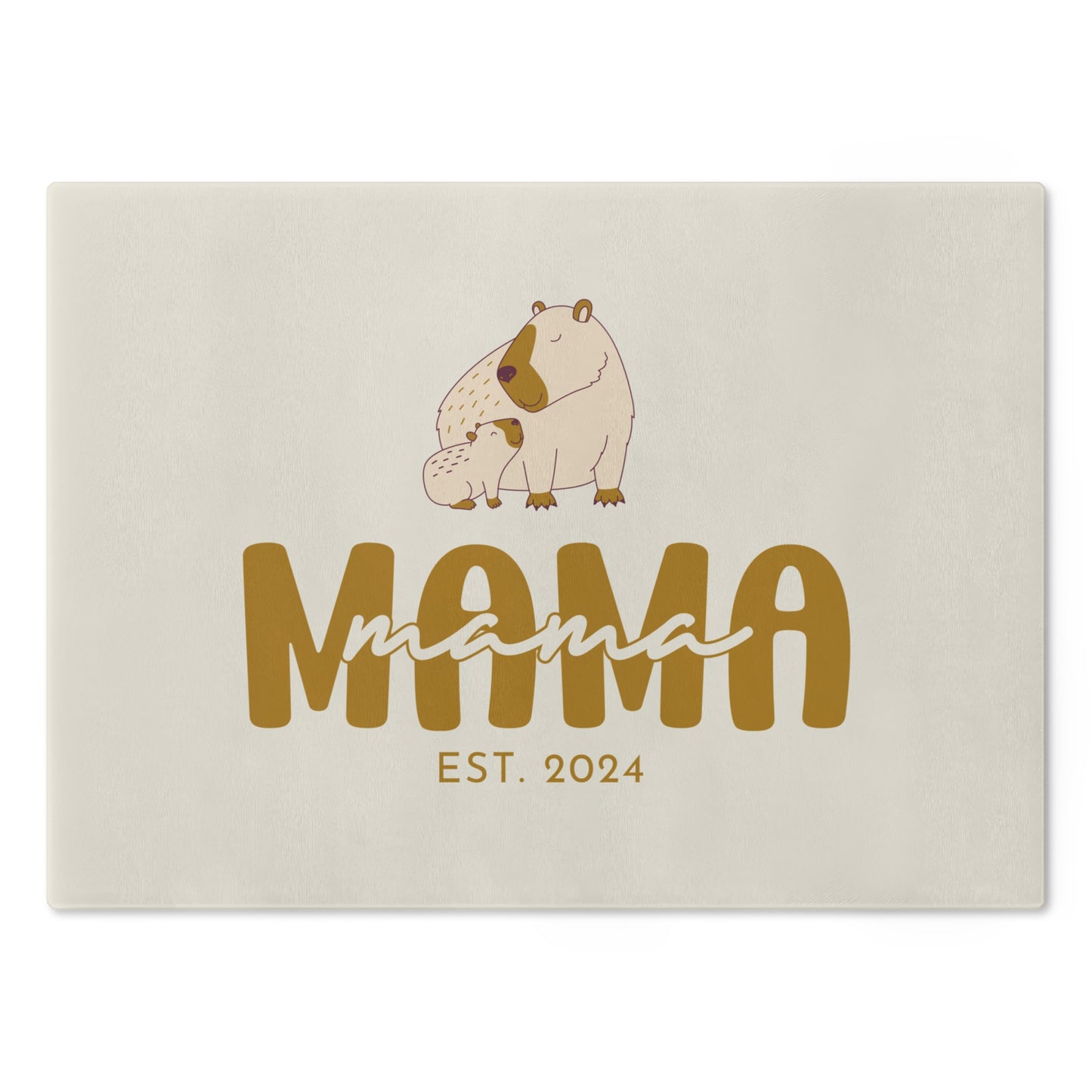 Personalized Mama Capybara Glass Cutting Board Beige, Gift For Moms Large - HolidayShoppingFinds