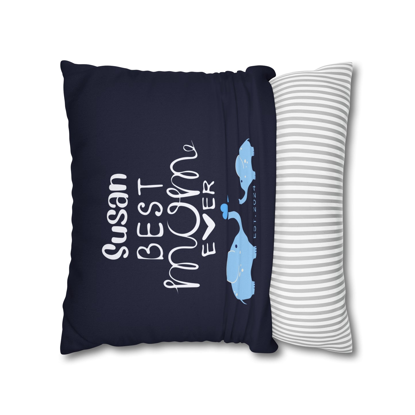 Personalized Best Mom Ever Gift Pillowcase, Gift for Mom, Elephants Blue Pillow Cover - HolidayShoppingFinds