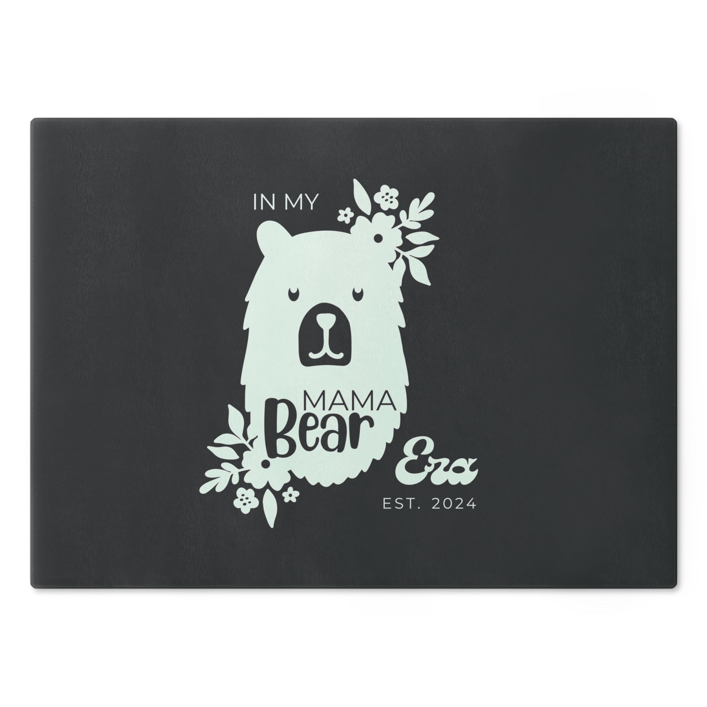 Custom Mama Bear Glass Cutting Board Grey, Kitchen Gift for Mom Large - HolidayShoppingFinds