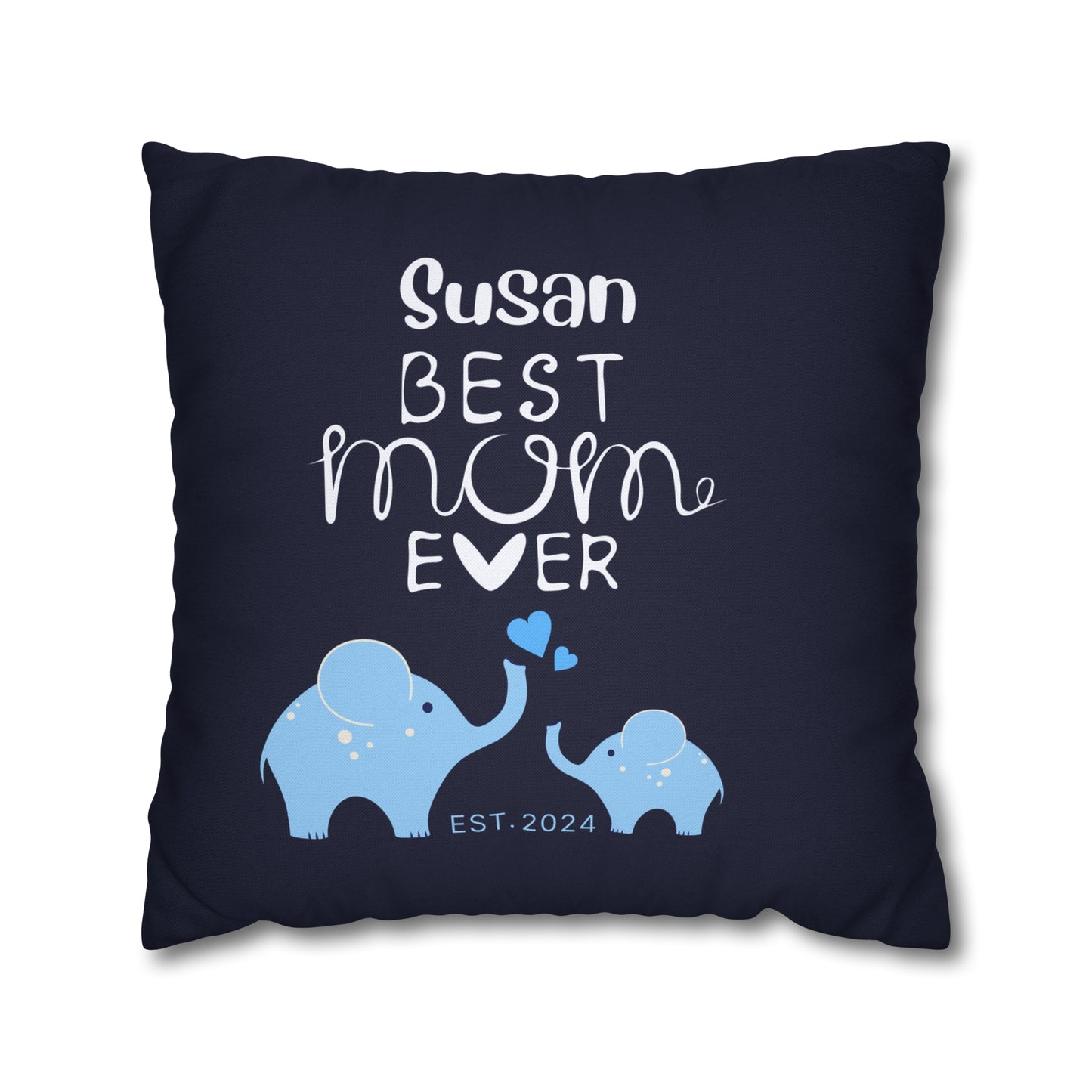Personalized Best Mom Ever Gift Pillowcase, Gift for Mom, Elephants Blue Pillow Cover - HolidayShoppingFinds