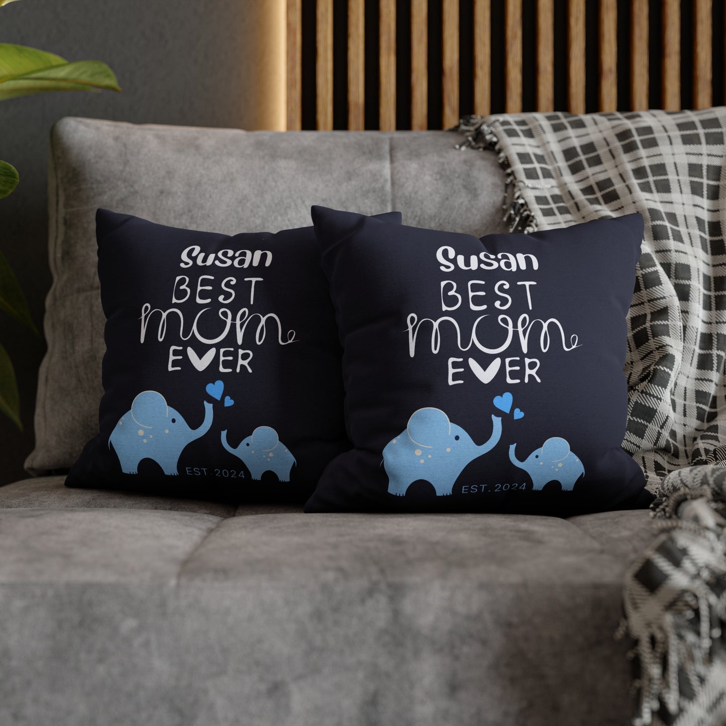 Personalized Best Mom Ever Gift Pillowcase, Gift for Mom, Elephants Blue Pillow Cover - HolidayShoppingFinds