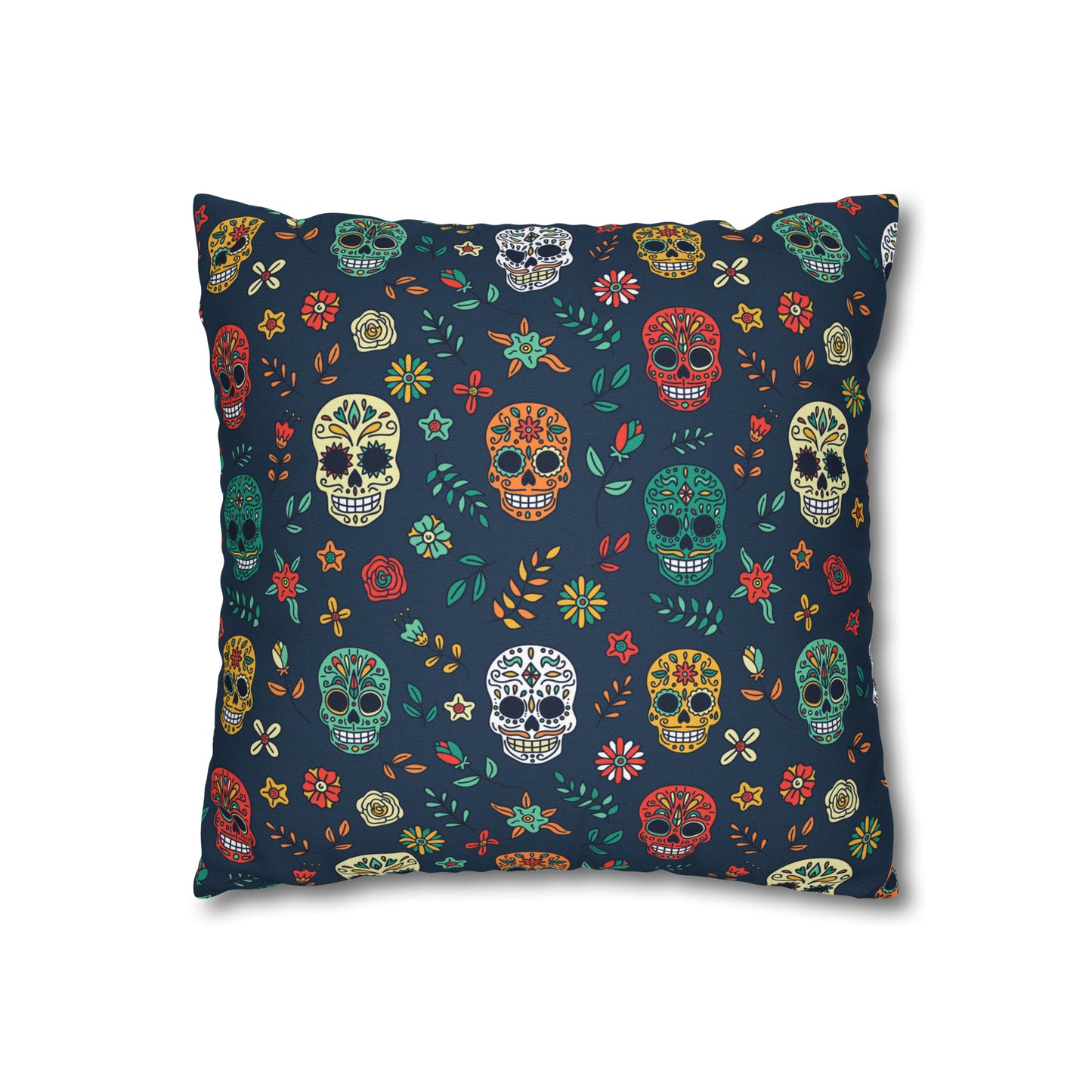 Sugar Skulls Pillowcase, Day of the Dead Pillow, Halloween Accent Blue Pillow Cover, Square Accent Pillow - HolidayShoppingFinds