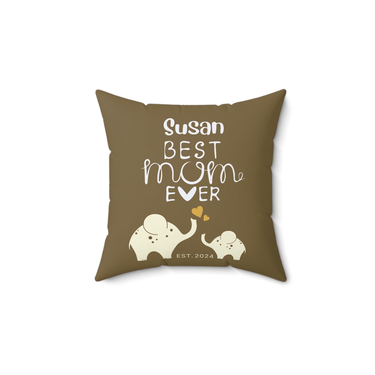 Personalized Best Mom Ever Gift Pillow, Gift for Mom, Elephants Khaki Pillow with Insert - HolidayShoppingFinds