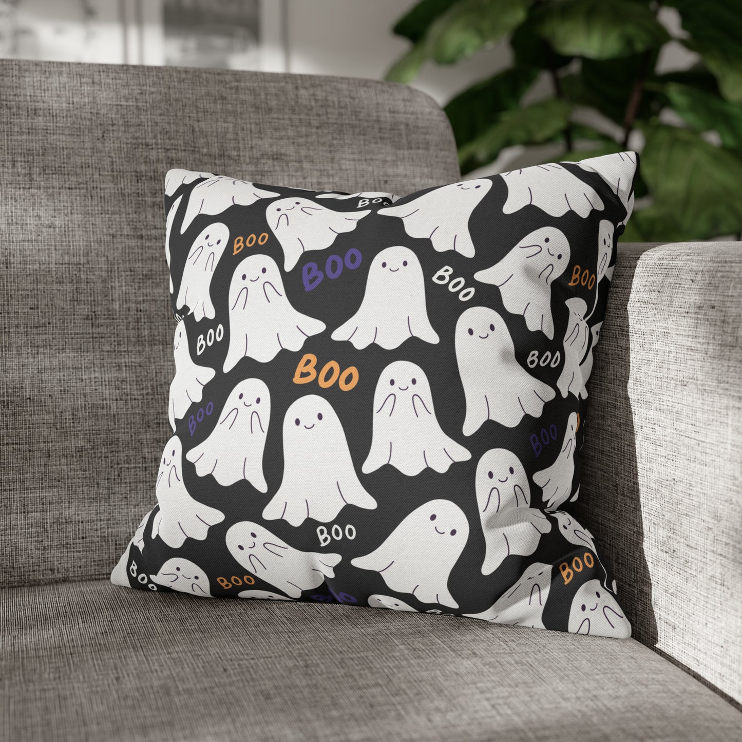 BOO Ghost Decorative Pillowcase Halloween Ghost Spooky Sofa Pillow B&W 16" × 16" - HolidayShoppingFinds