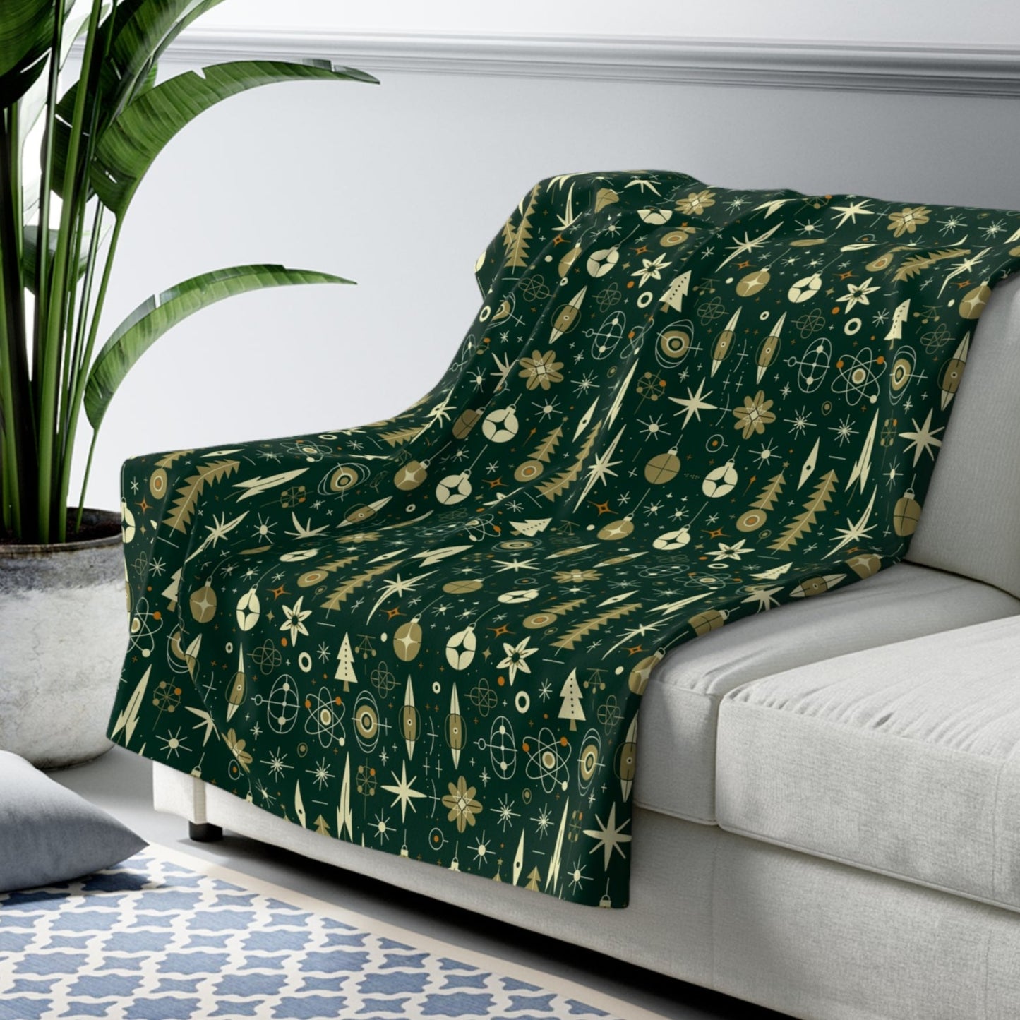 Green Gala Sherpa Fleece Blanket, Christmas Ornaments Throw Blanket 50" × 60" - HolidayShoppingFinds
