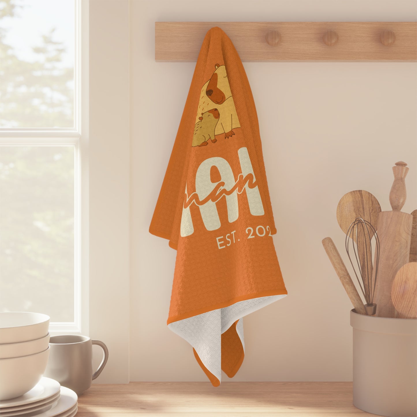 Personalized Mama Capybara KitchenTowel Orange, Gift For Mom - HolidayShoppingFinds