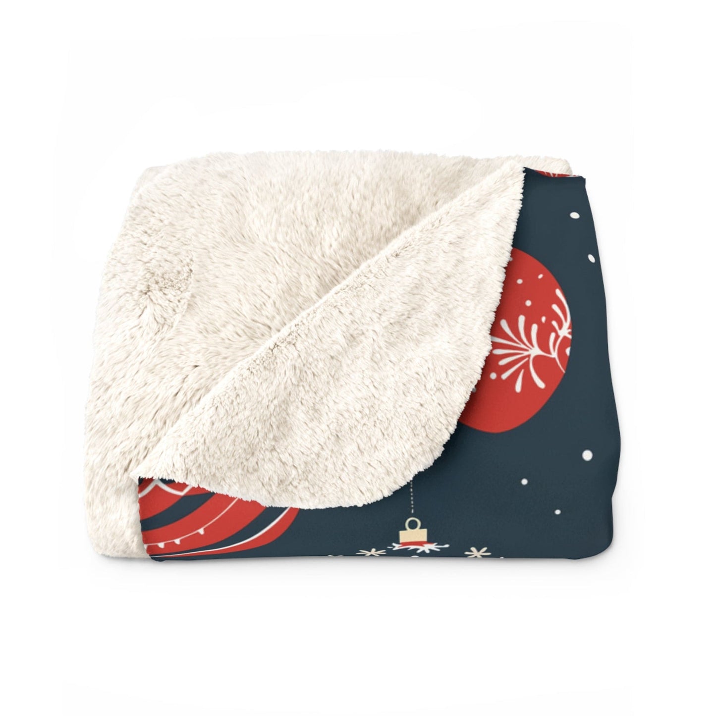 Christmas Ornaments Blanket, Winter Holiday Red Festive Sherpa Fleece Blanket, Cozy Throw Blanket, Holiday Gift - HolidayShoppingFinds