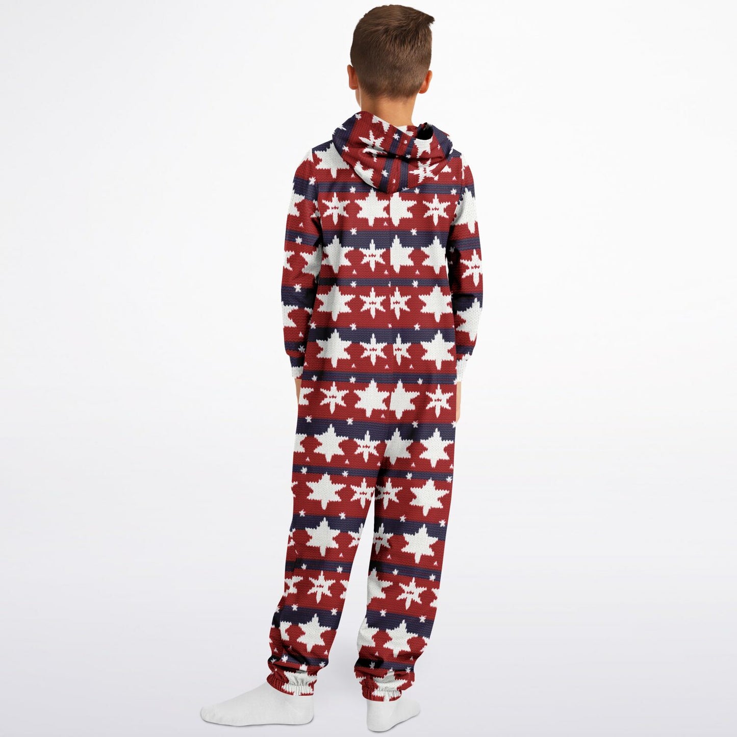 Americana Knitted Pattern Teens Onesie, Kids Patriotic Athletic Jumpsuit Red White & Blue - HolidayShoppingFinds