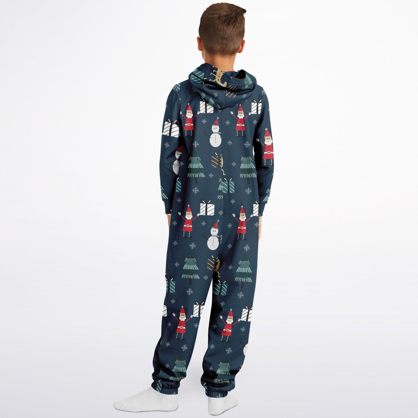 Holiday Santa & Friends Teens Onesie: Boys & Girls Union Suit Athletic Blue Jumpsuit - HolidayShoppingFinds