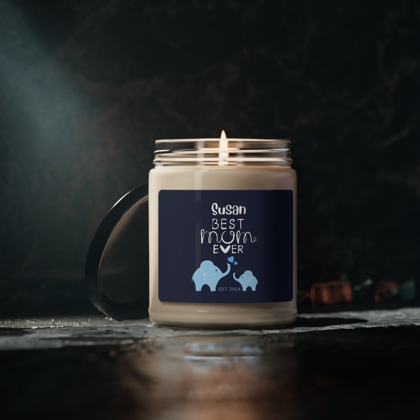 Best Mom Ever Candle, Custom Gift for Mother Mom & Baby Elephants Blue, 100% Vegan Soy Wax Scented Candle, Eco-Friendly - HolidayShoppingFinds