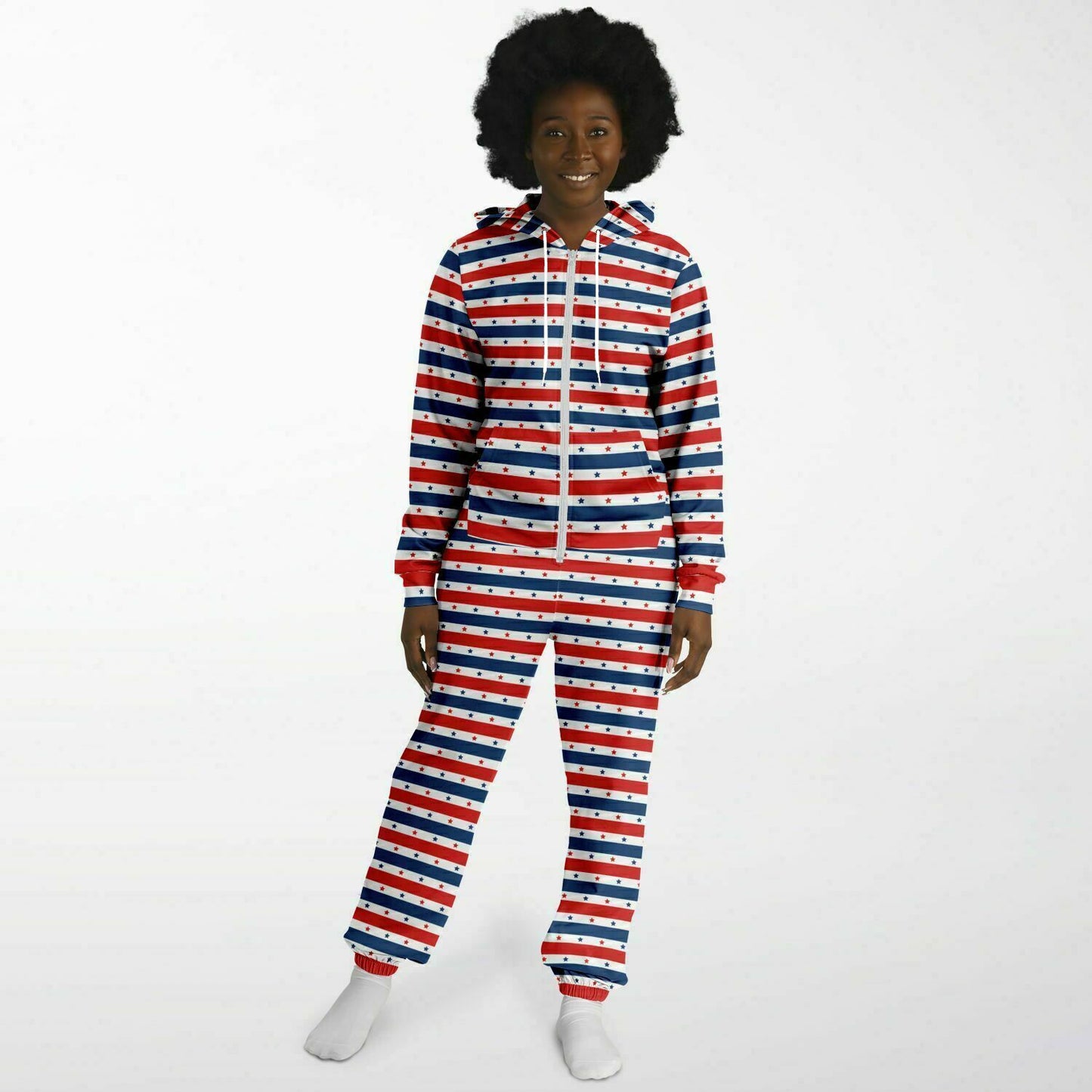 Star-spangled Adult Jumpsuit, Red White & Blue Onesie Athletic Union Suit - HolidayShoppingFinds