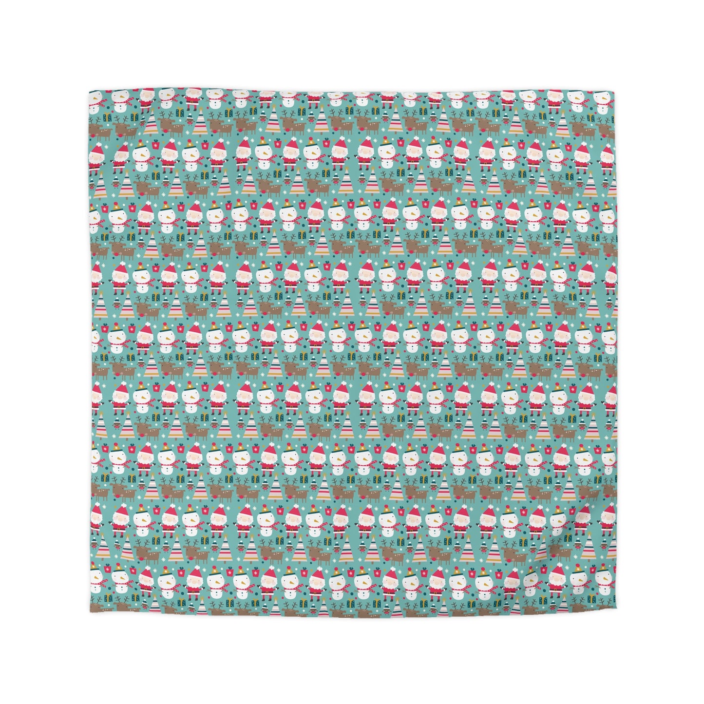 Merry Trio Green Duvet Cover with Santa, Snowman & Reindeer Twin/TwinXL/Queen/King Duvet - HolidayShoppingFinds