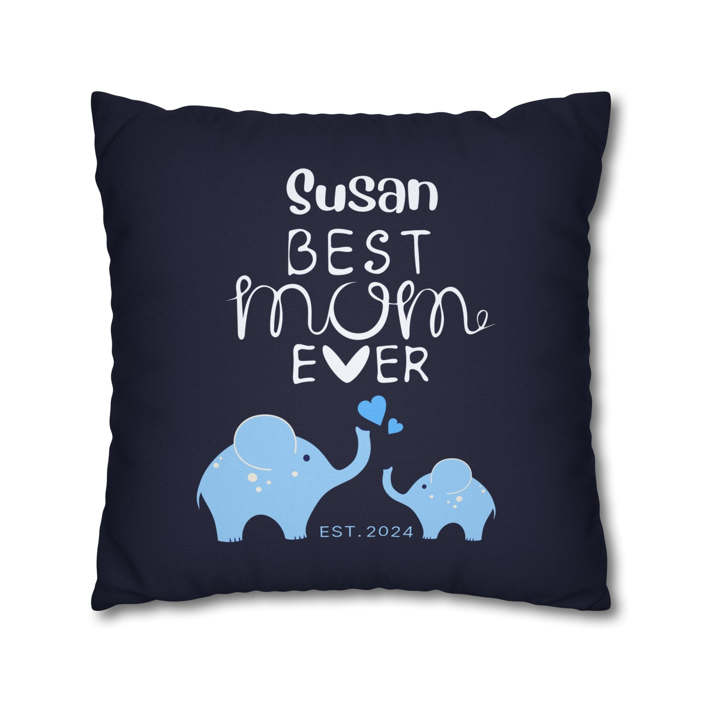 Personalized Best Mom Ever Gift Pillowcase, Gift for Mom, Elephants Blue Pillow Cover - HolidayShoppingFinds
