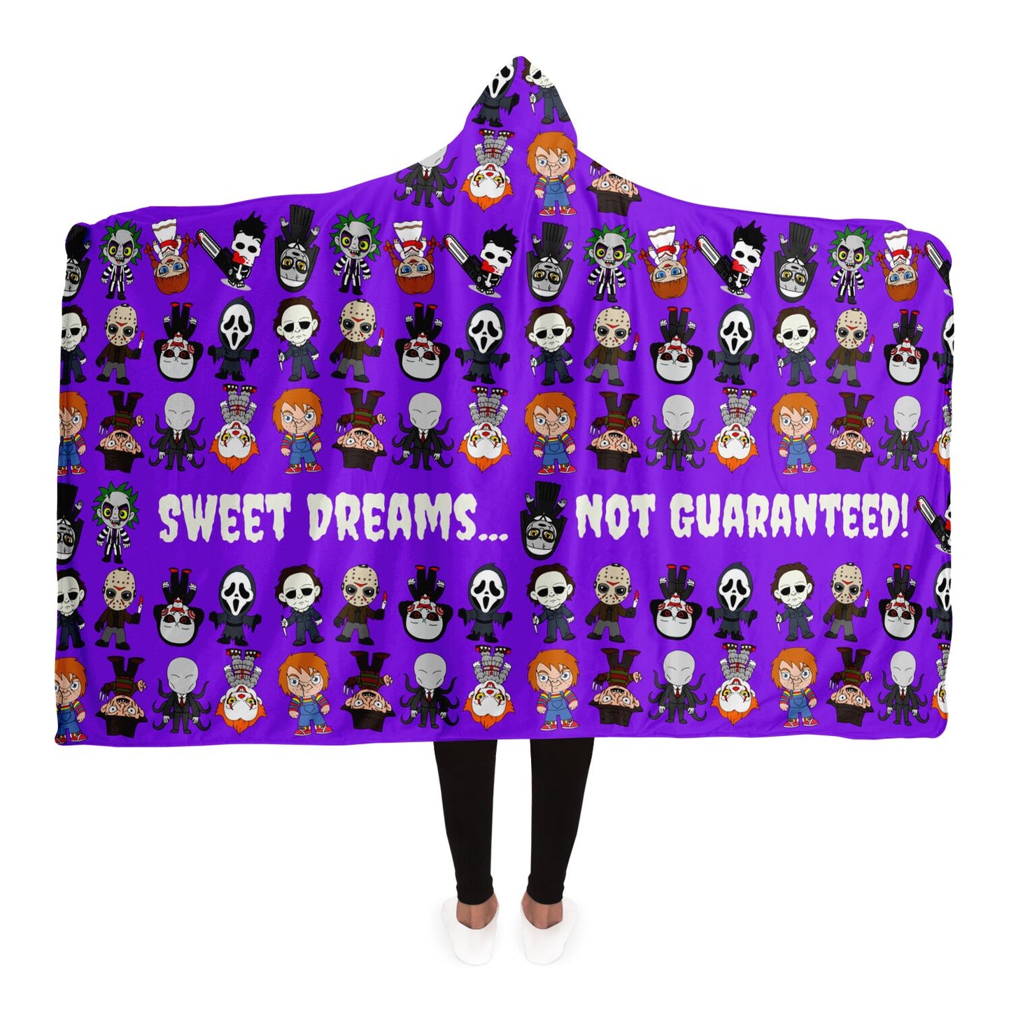 Halloween Killers Hooded Blanket "Sweet Dreams Not Guaranteed!"- Purple Adults Premium Sherpa - HolidayShoppingFinds