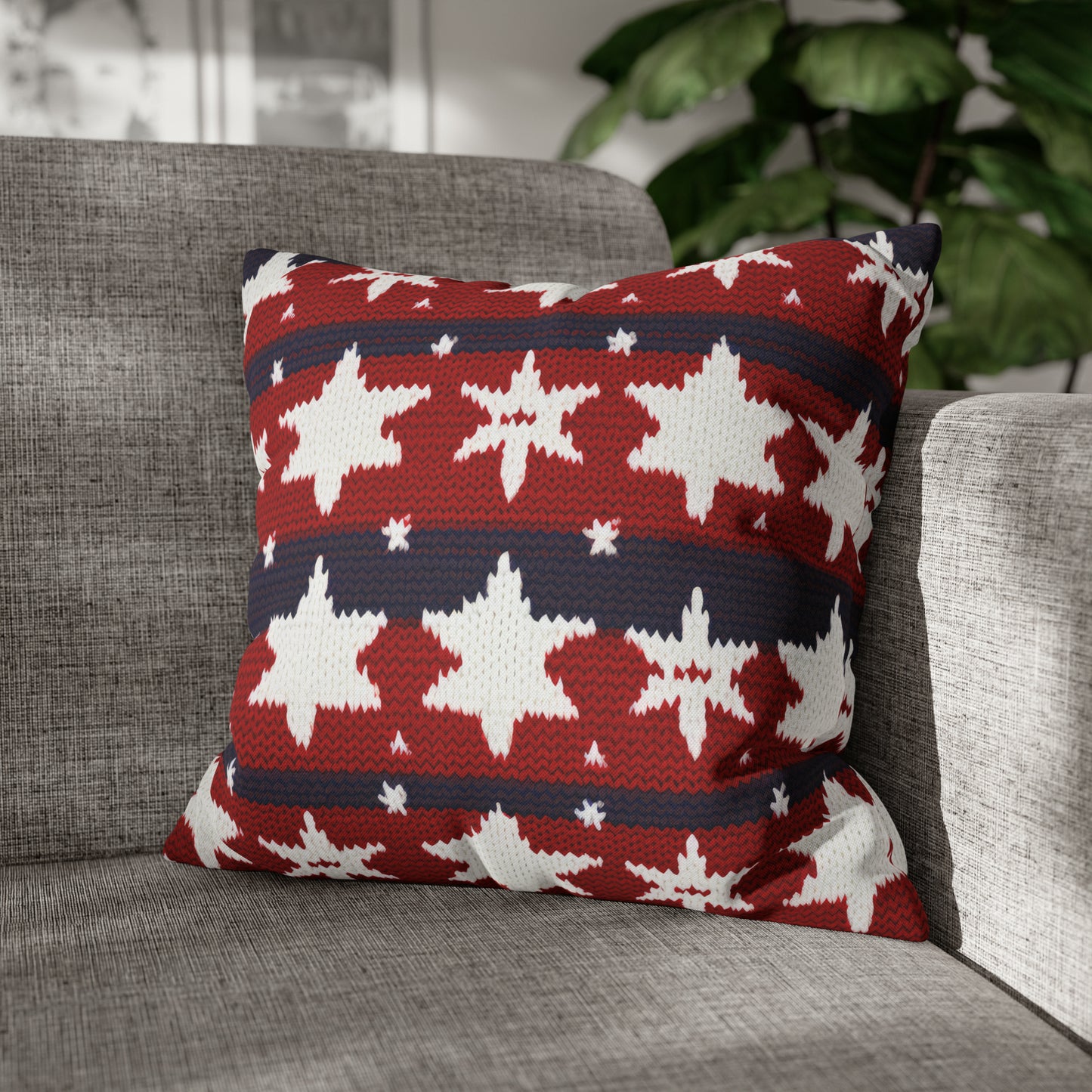 Patriotic Pillowcase American Flag Accent Square Pillow USA Red White & Blue Veterans 4th of July Memorial Day Home Decor 18" × 18" - HolidayShoppingFinds