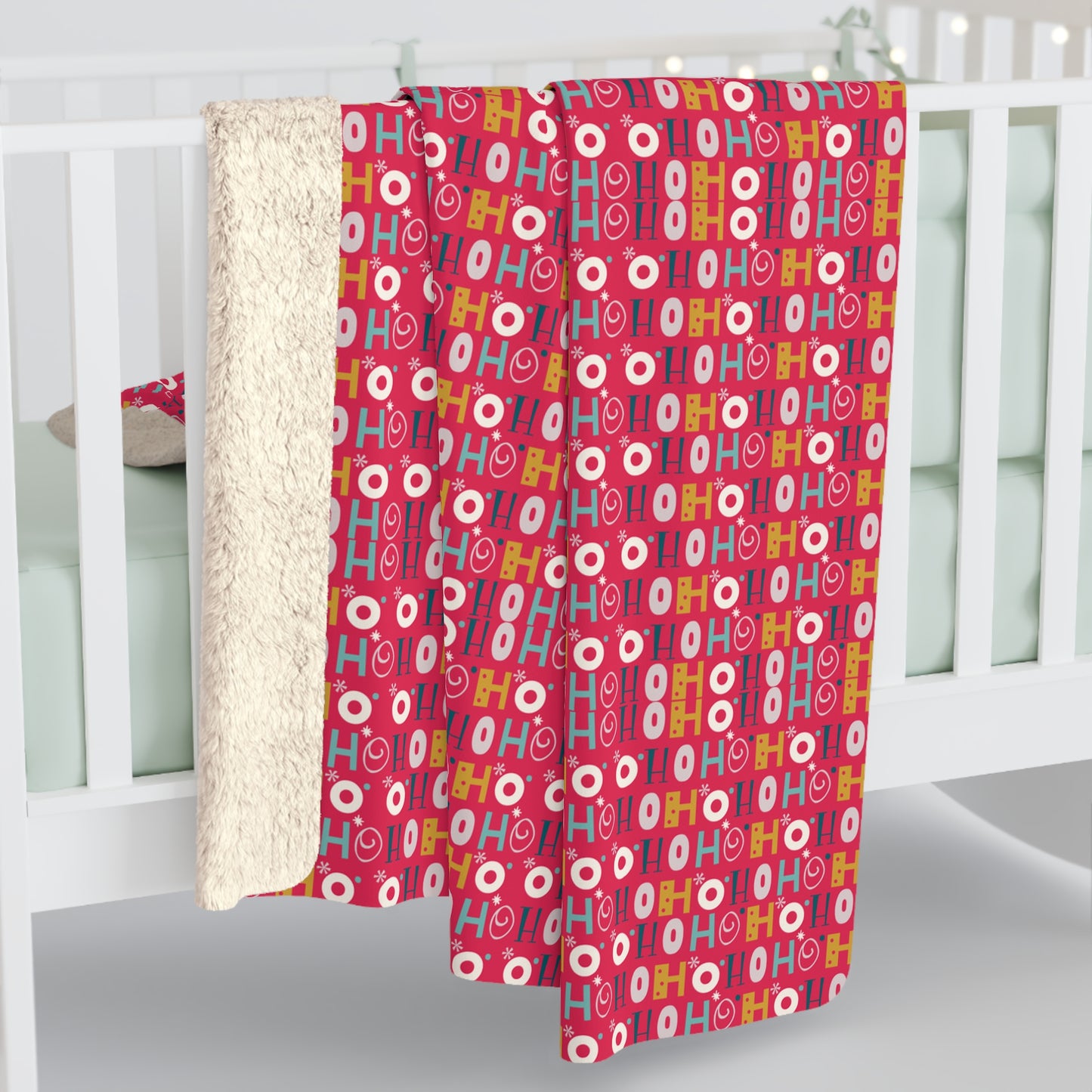 Ho Ho Holiday Patterned Red Sherpa Fleece Blanket, Cozy Throw Blanket, Holiday Gift - HolidayShoppingFinds