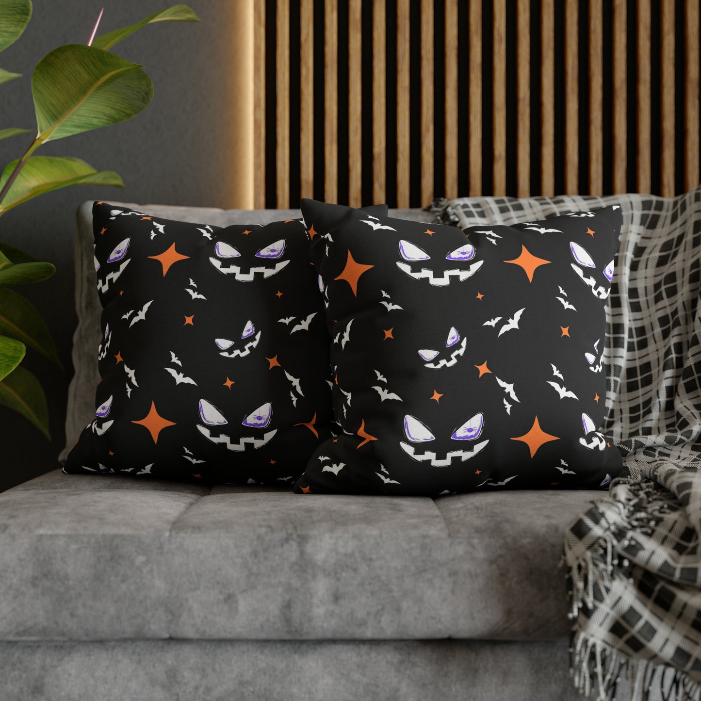 Jack-o'-lantern Pillowcase, Scary Face Black Halloween Pillow Cover, Spooky Pillow, Square 2-Sided Pillow - HolidayShoppingFinds