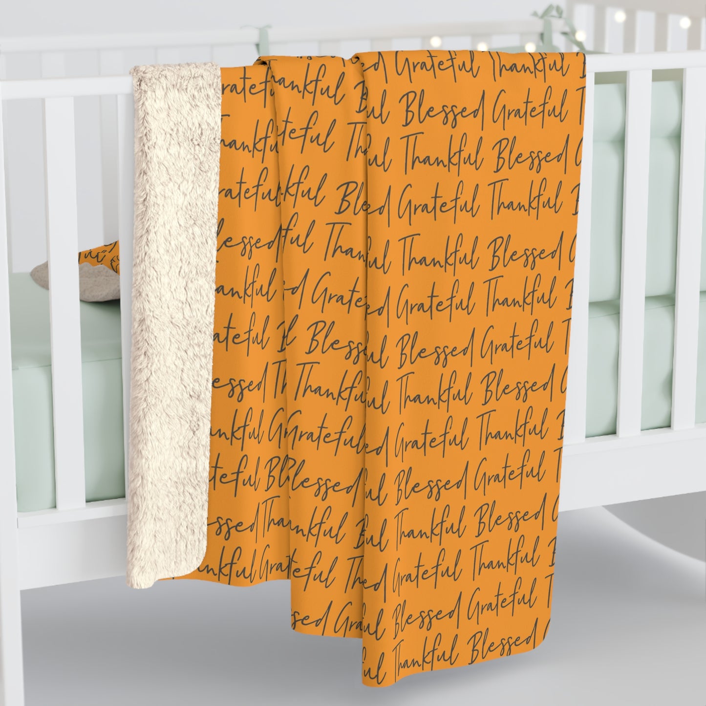 Thankful Blessed Grateful Sherpa Fleece Blanket, Fall Throw Blanket - HolidayShoppingFinds
