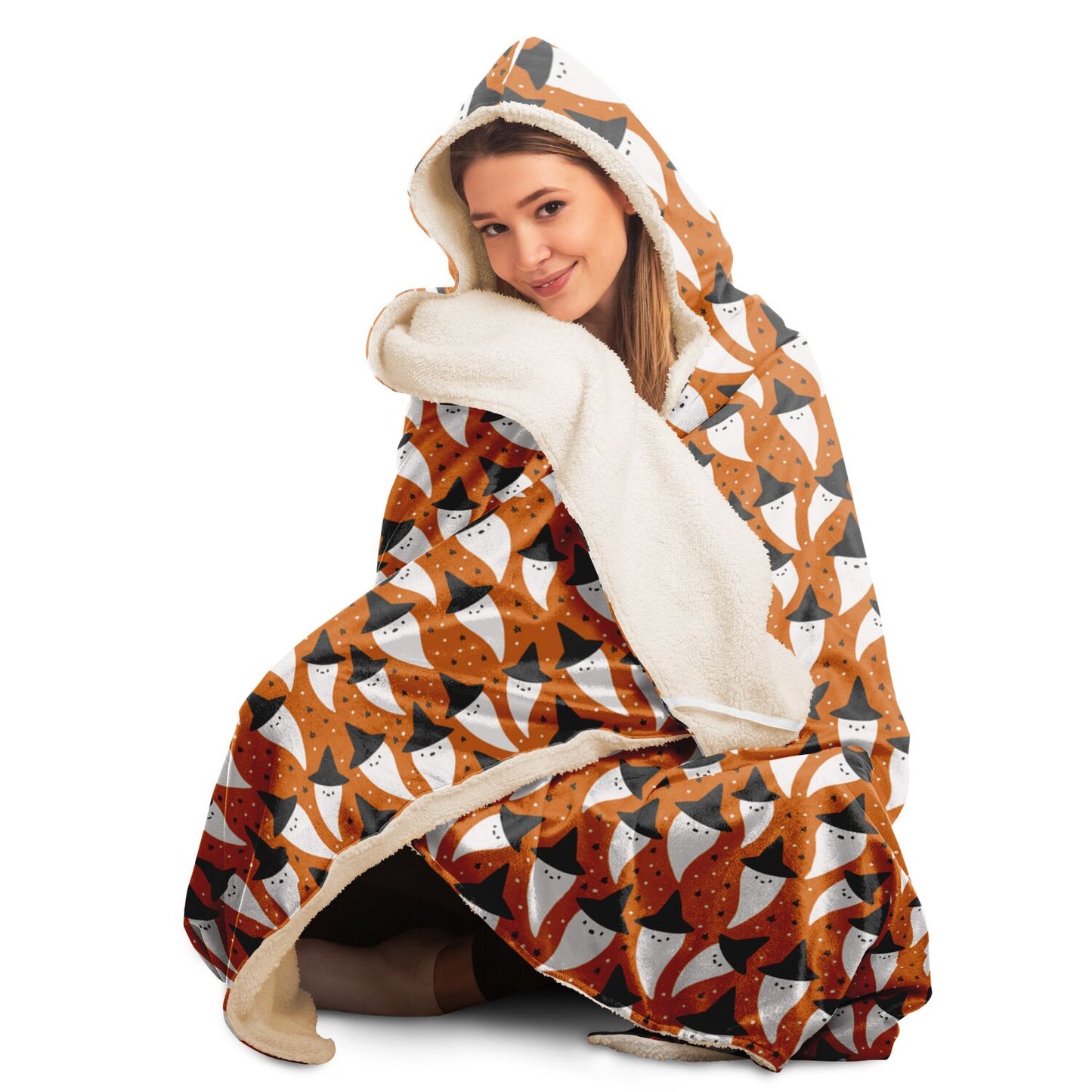 Halloween Spooky Ghosts Pattern Orange Hooded Blanket - HolidayShoppingFinds