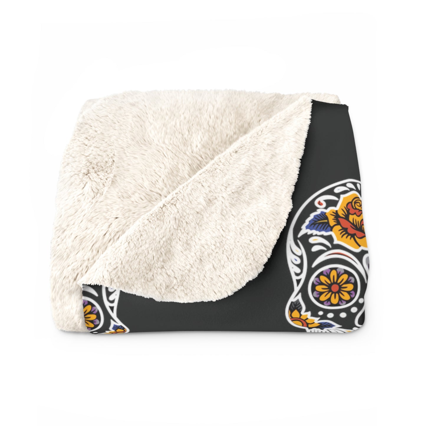 Sugar Skull Sherpa Blanket, Day of the Dead Blanket, Halloween B&W Throw Blanket - HolidayShoppingFinds