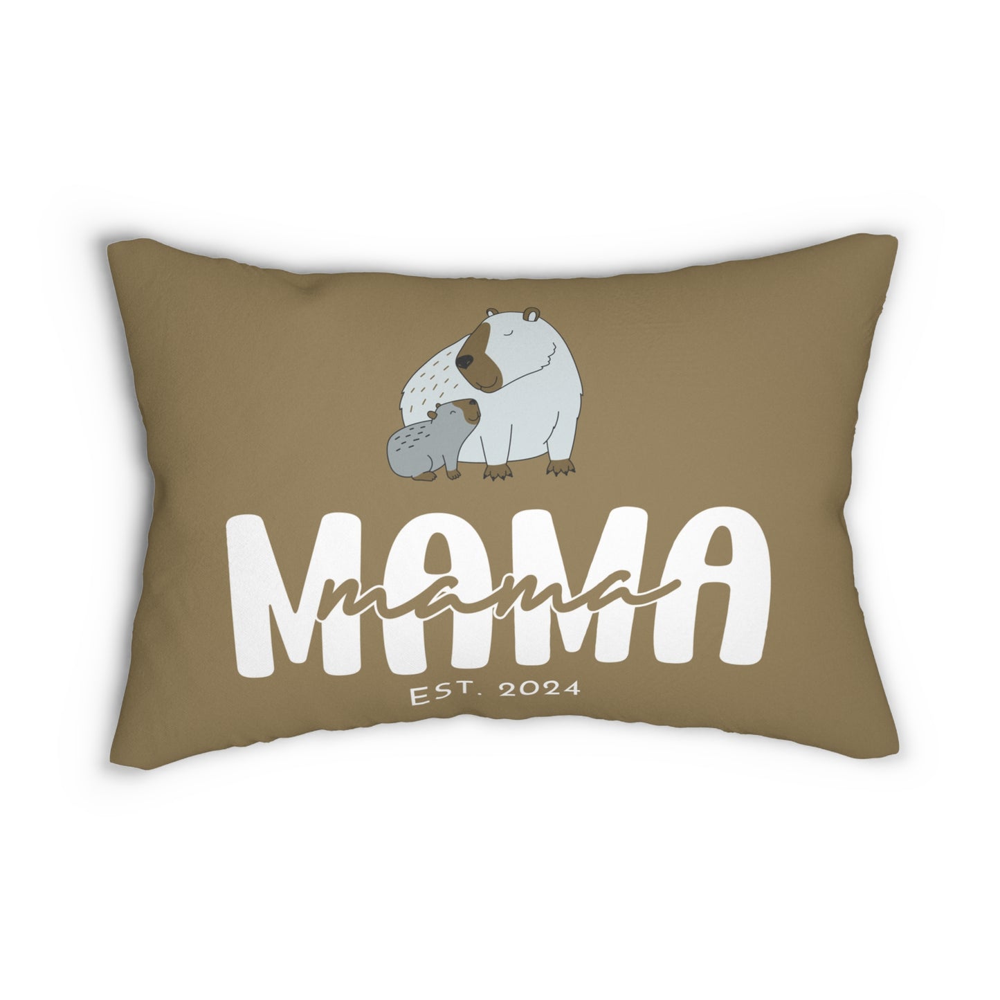 Personalized Mama Capybara Lumbar Pillow Khaki, Gift for Mom 20" × 14" - HolidayShoppingFinds