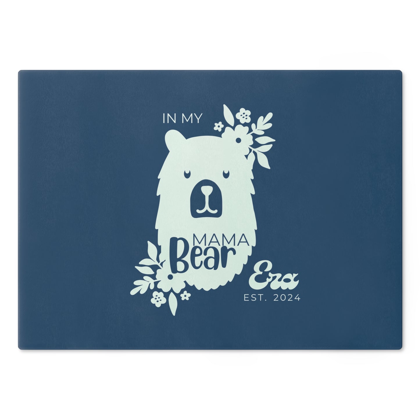 Custom Mama Bear Era Glass Cutting Board Blue, Kitchen Gift for Mom Large - HolidayShoppingFinds