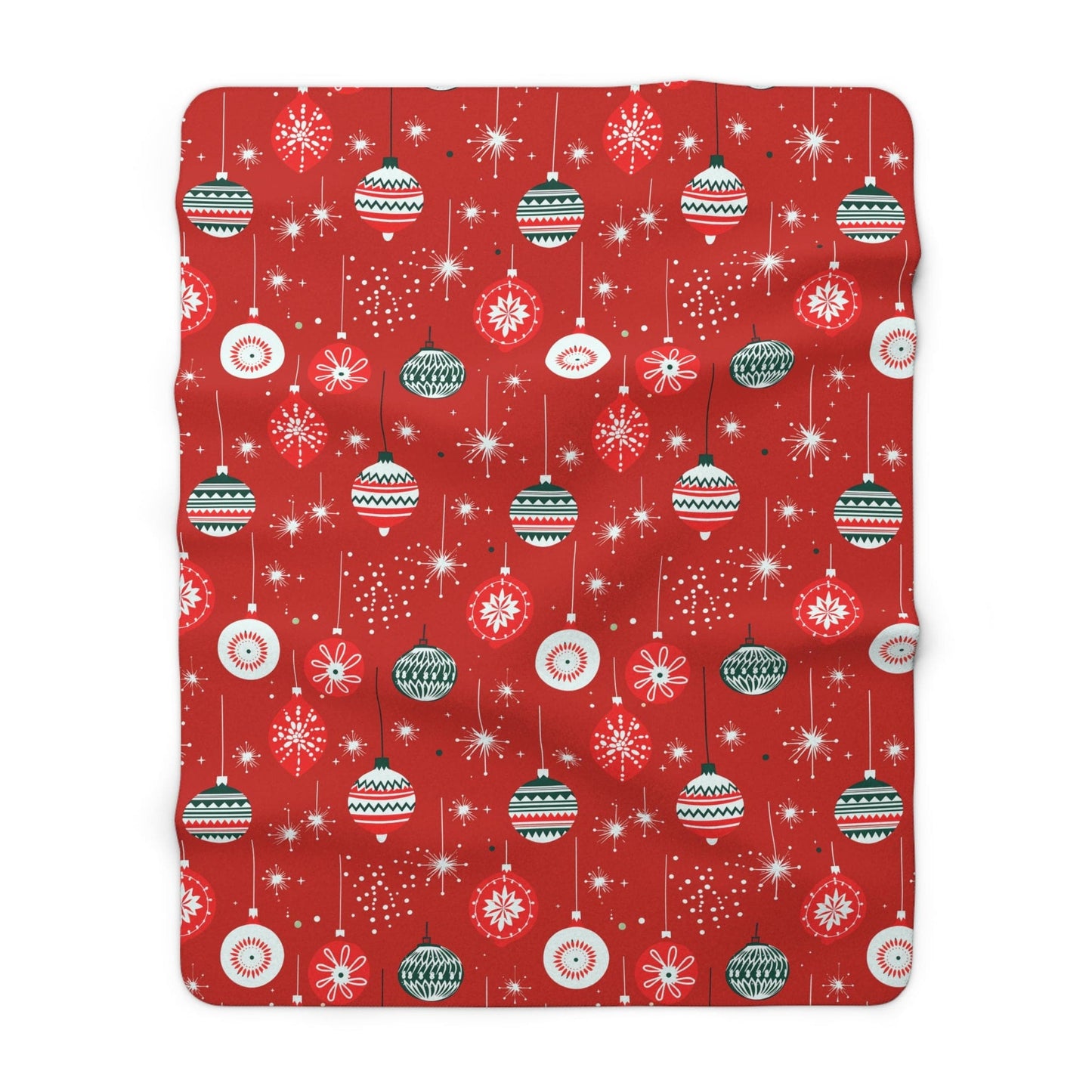 Christmas Ornaments Sherpa Blanket, Winter Holiday Red Fleece Blanket, Cozy Throw Blanket, Holiday Gift - HolidayShoppingFinds