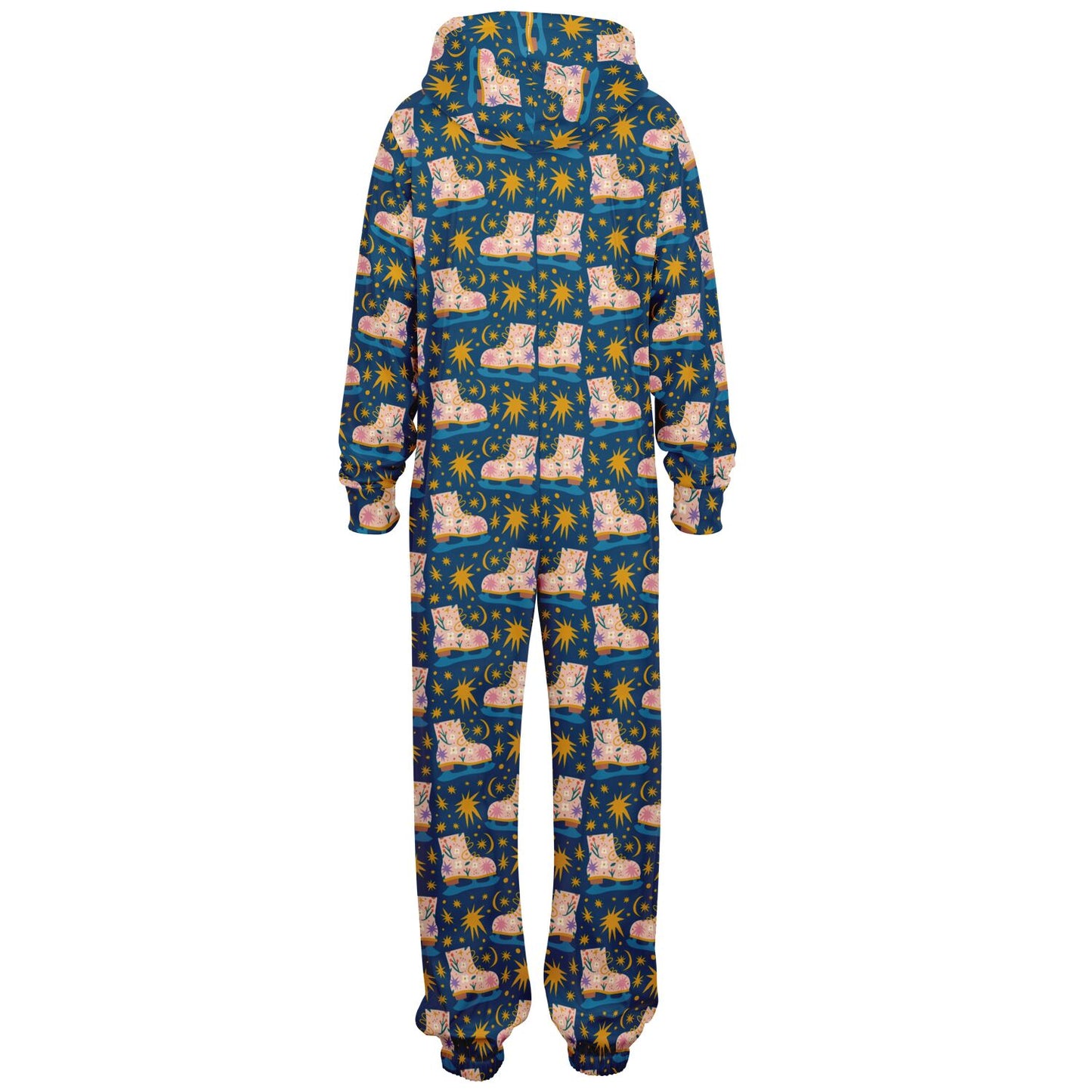 Pink Ice Skates & Yellow Stars Jumpsuit Adult Onesie Gender-Neutral Athletic - HolidayShoppingFinds