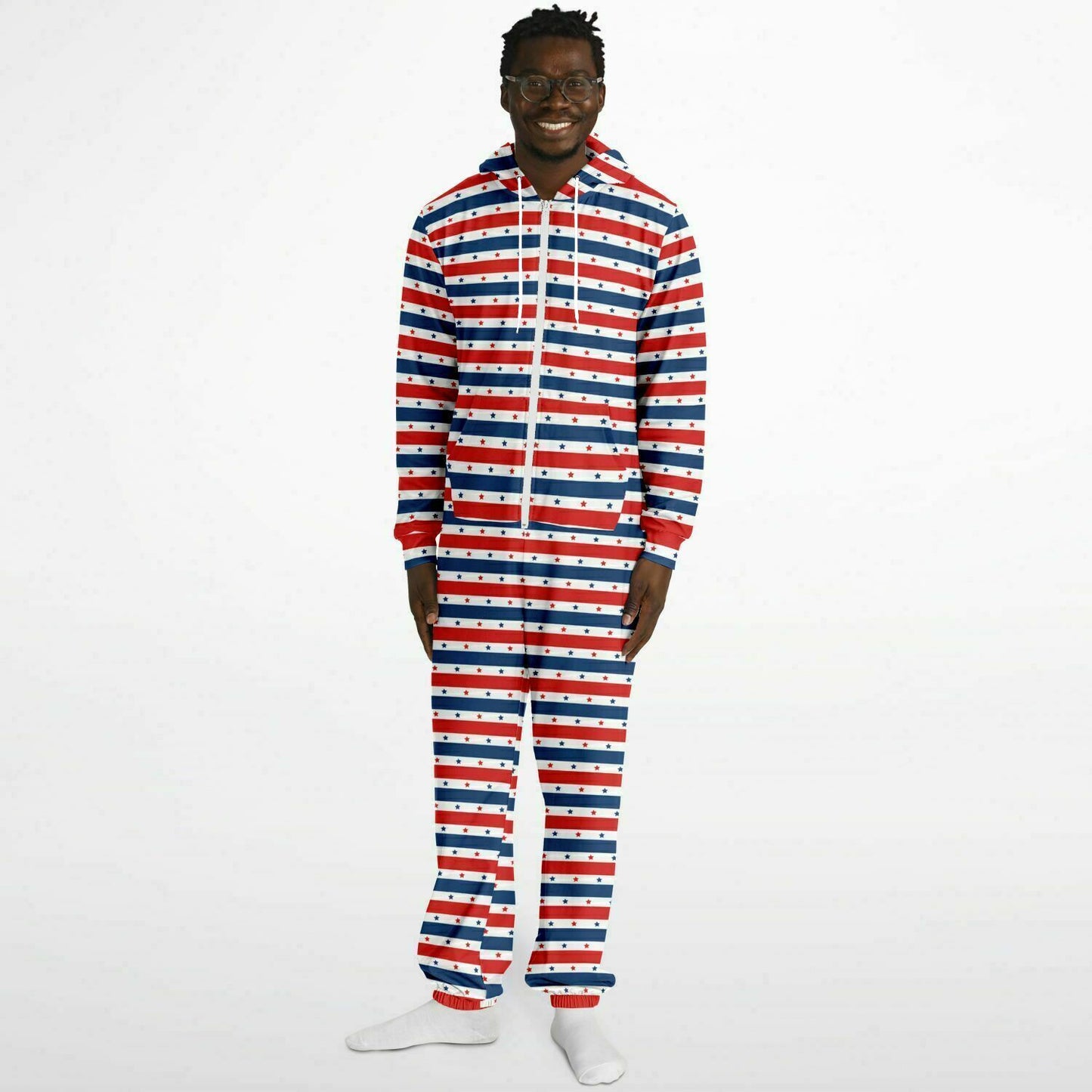 Star-spangled Adult Jumpsuit, Red White & Blue Onesie Athletic Union Suit - HolidayShoppingFinds