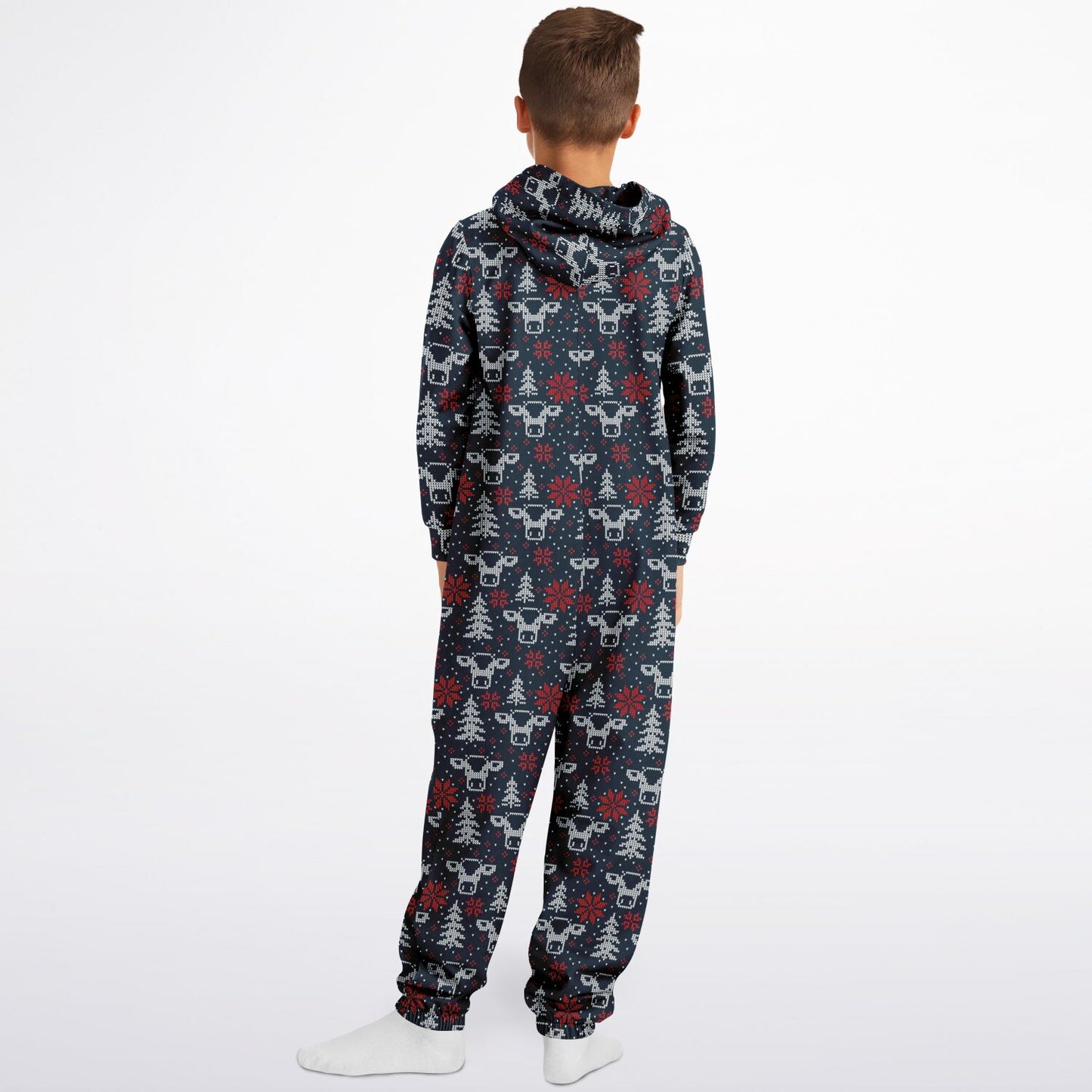 Blue Christmas Cows Teens Onesie: Boys & Girls Union Suit Athletic Jumpsuit - HolidayShoppingFinds