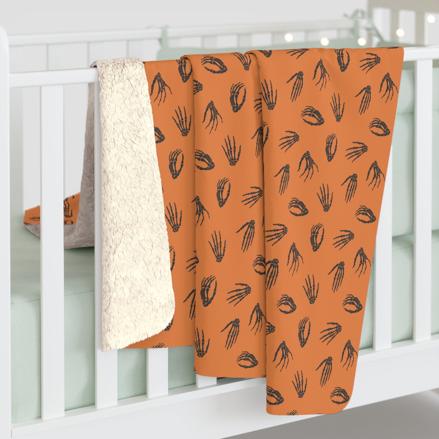 Skeleton Hands Sherpa Fleece Blanket, Halloween Throw Blanket Orange - HolidayShoppingFinds