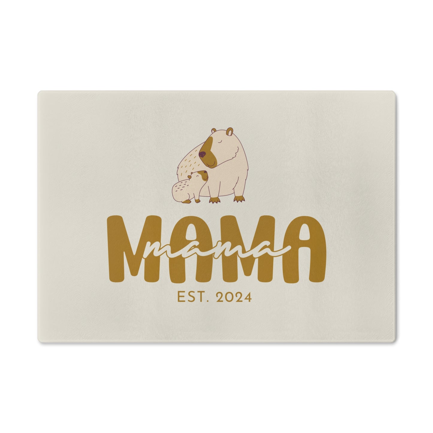 Personalized Mama Capybara Glass Cutting Board Beige, Gift For Moms Small - HolidayShoppingFinds