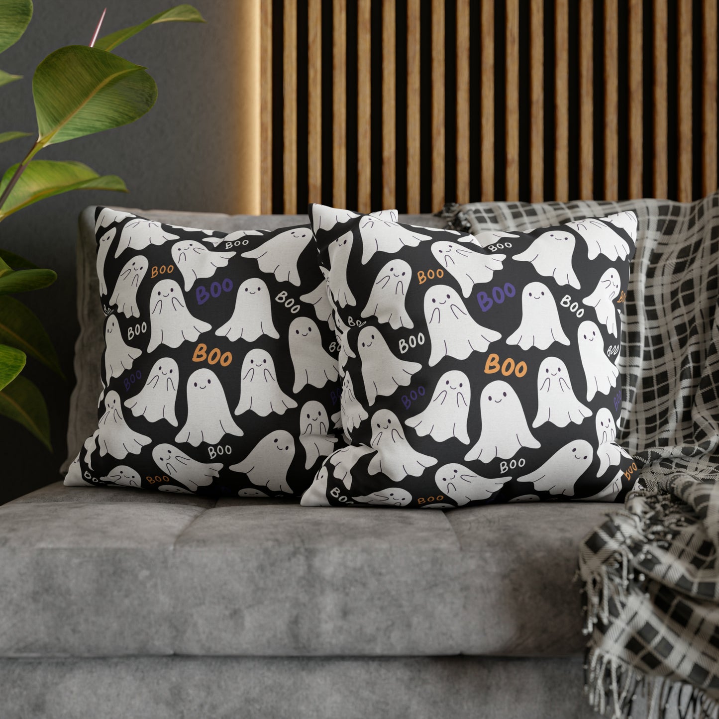 BOO Ghost Decorative Pillowcase Halloween Ghost Spooky Sofa Pillow B&W - HolidayShoppingFinds