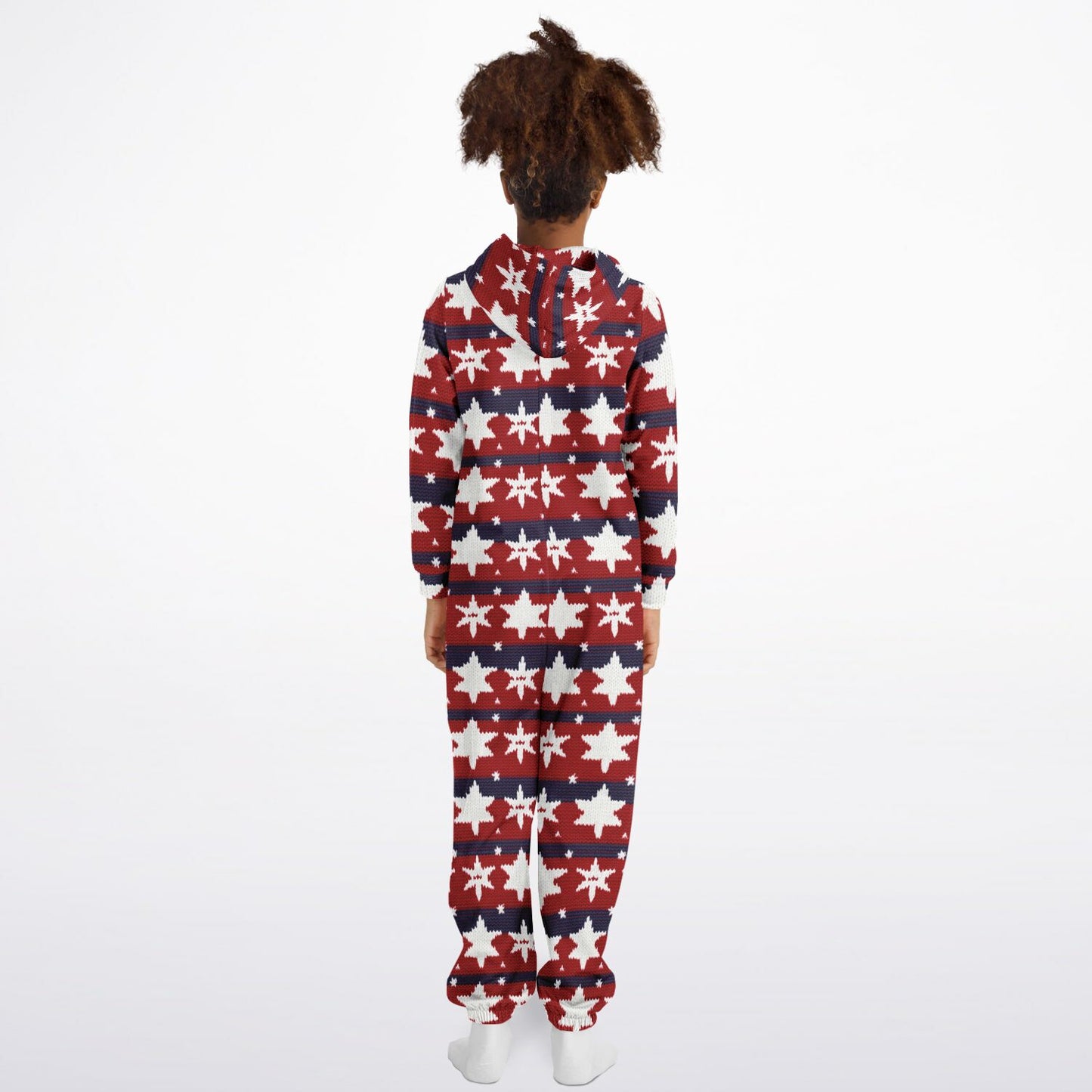 Americana Knitted Pattern Teens Onesie, Kids Patriotic Athletic Jumpsuit Red White & Blue - HolidayShoppingFinds